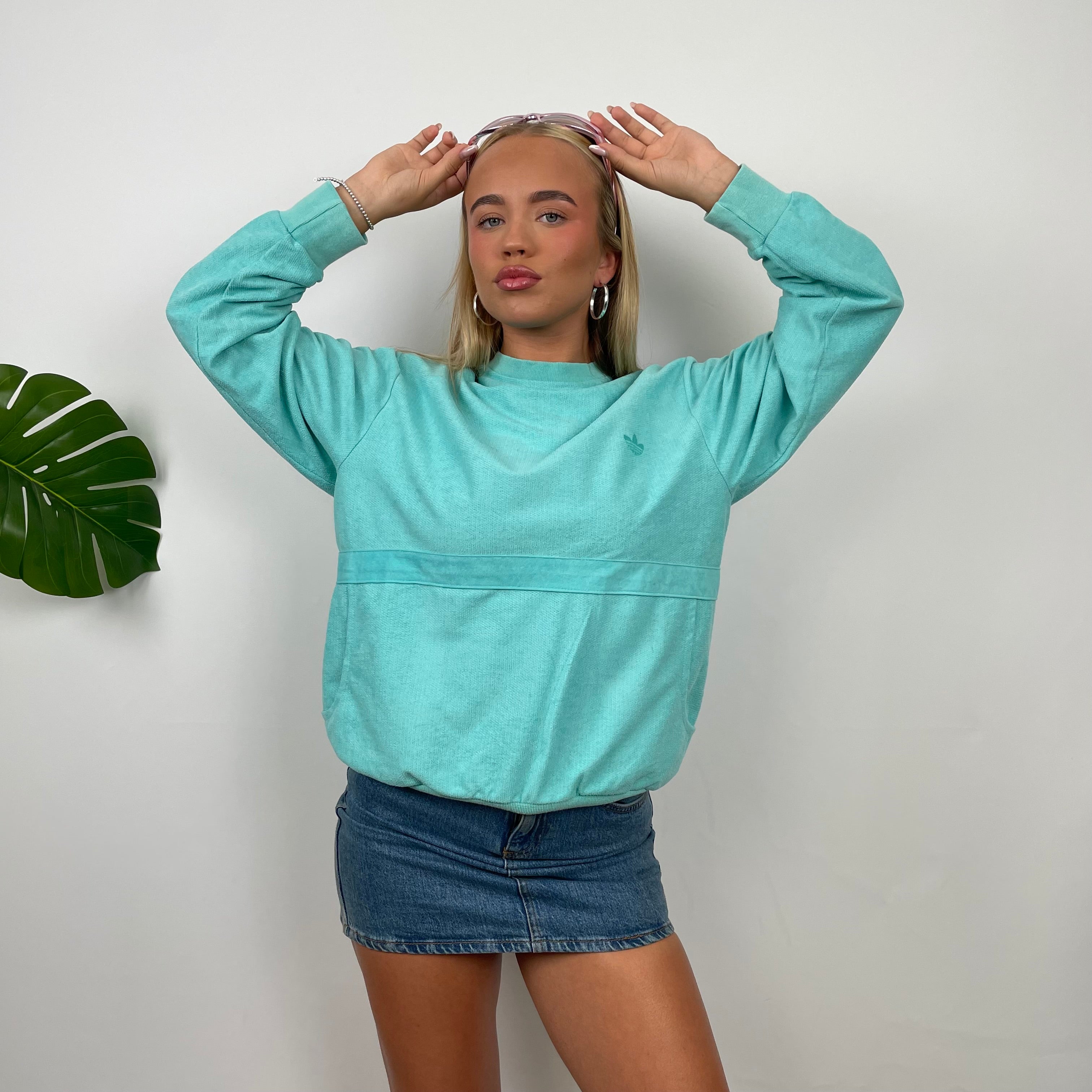 Adidas Turquoise Embroidered Spell Out Sweatshirt (M)