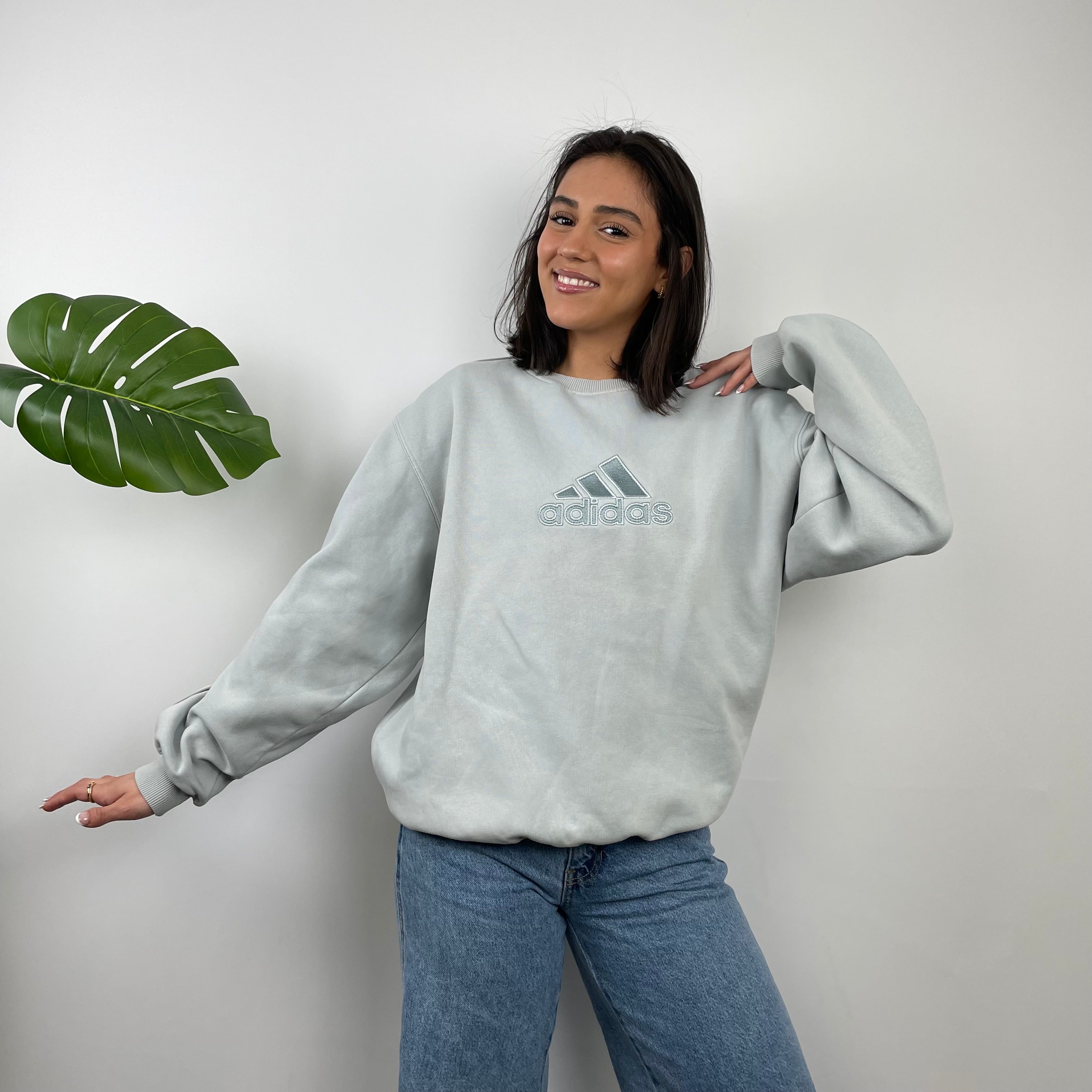 Adidas RARE Icy Baby Blue Embroidered Spell Out Sweatshirt (M)