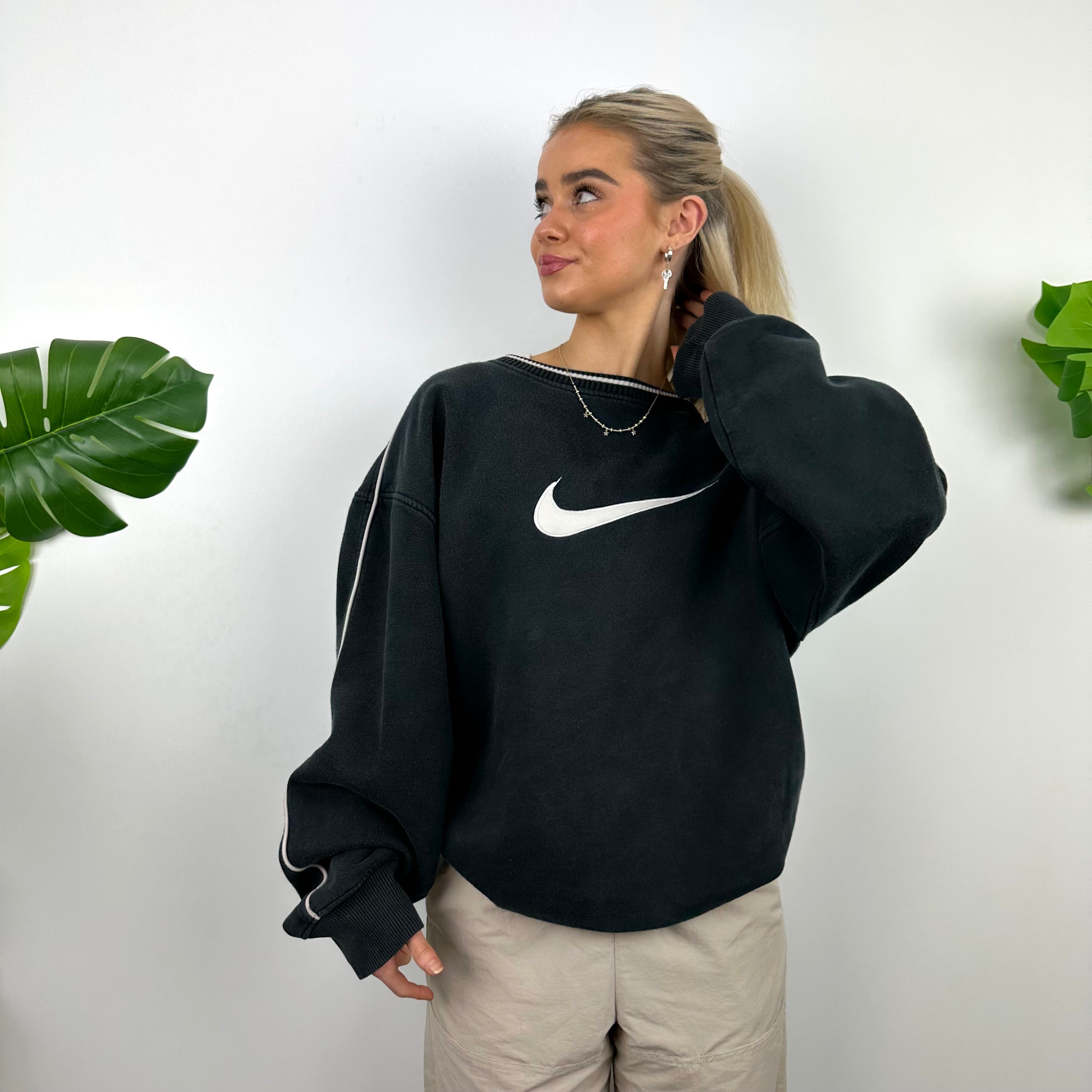 Nike Black Embroidered Swoosh Sweatshirt (XL)