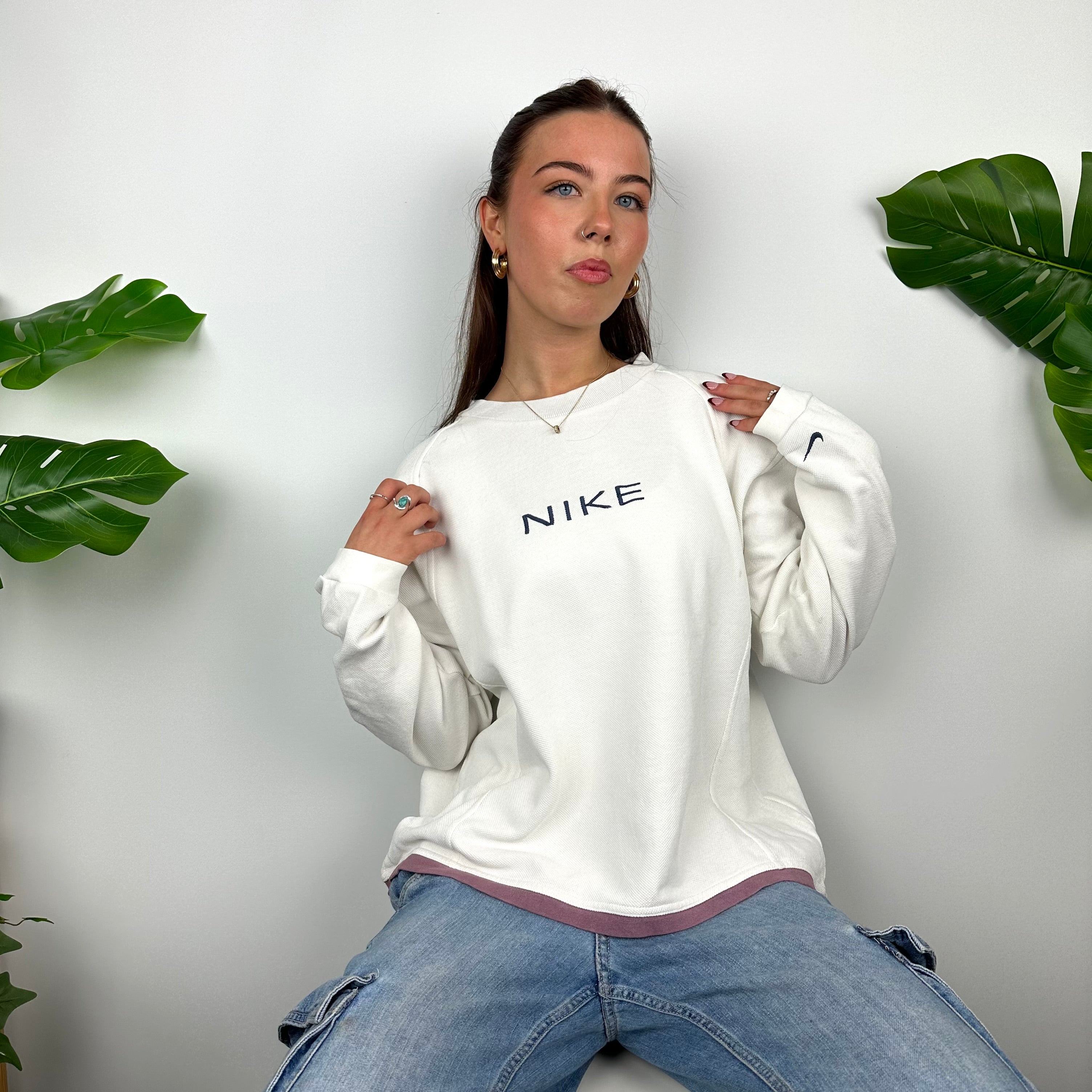 Nike White Embroidered Spell Out Sweatshirt (S)