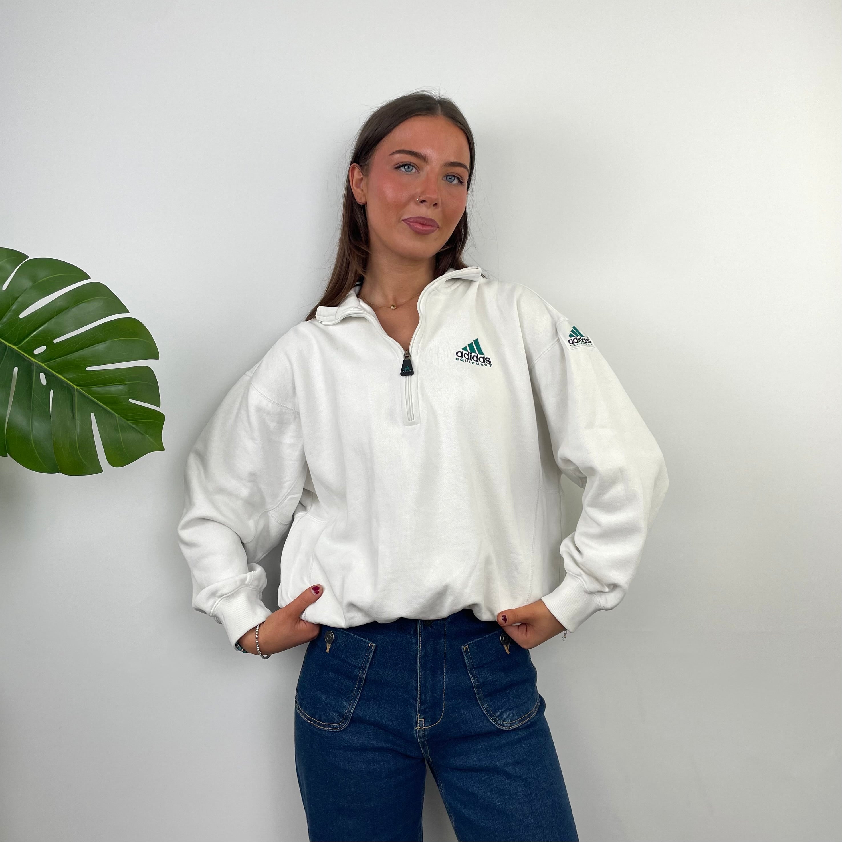 Adidas Equipment RARE White Embroidered Spell Out Quarter Zip Up (S)