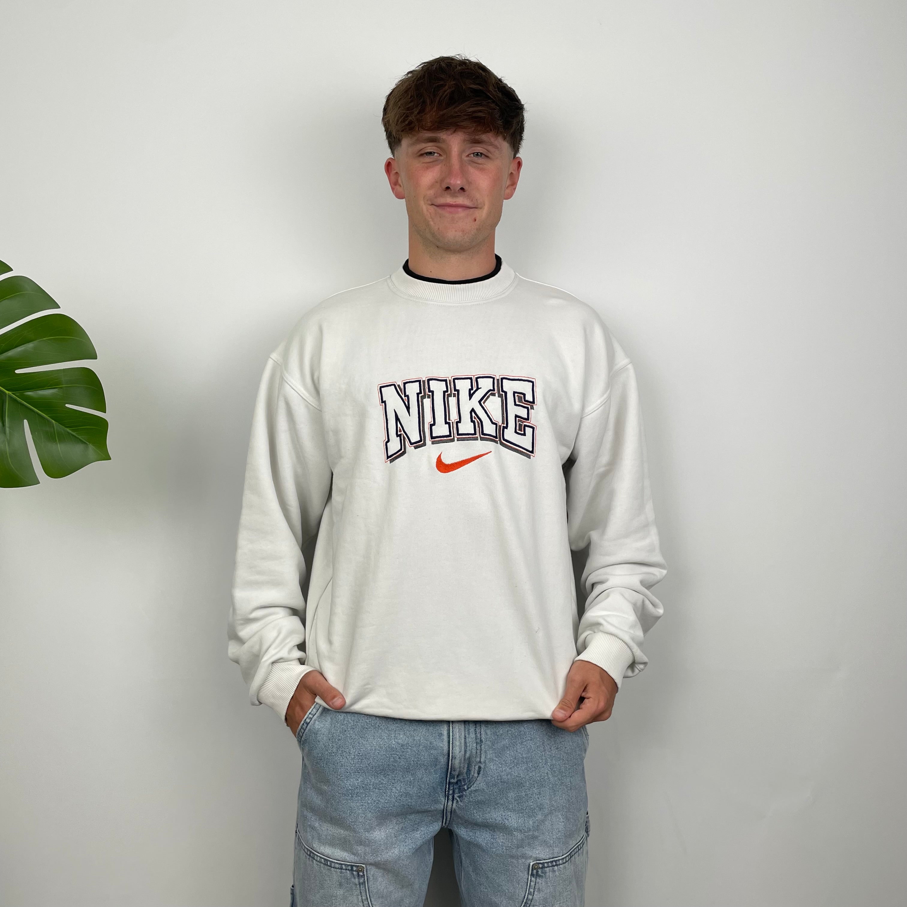 Nike White Embroidered Spell Out Sweatshirt (M)