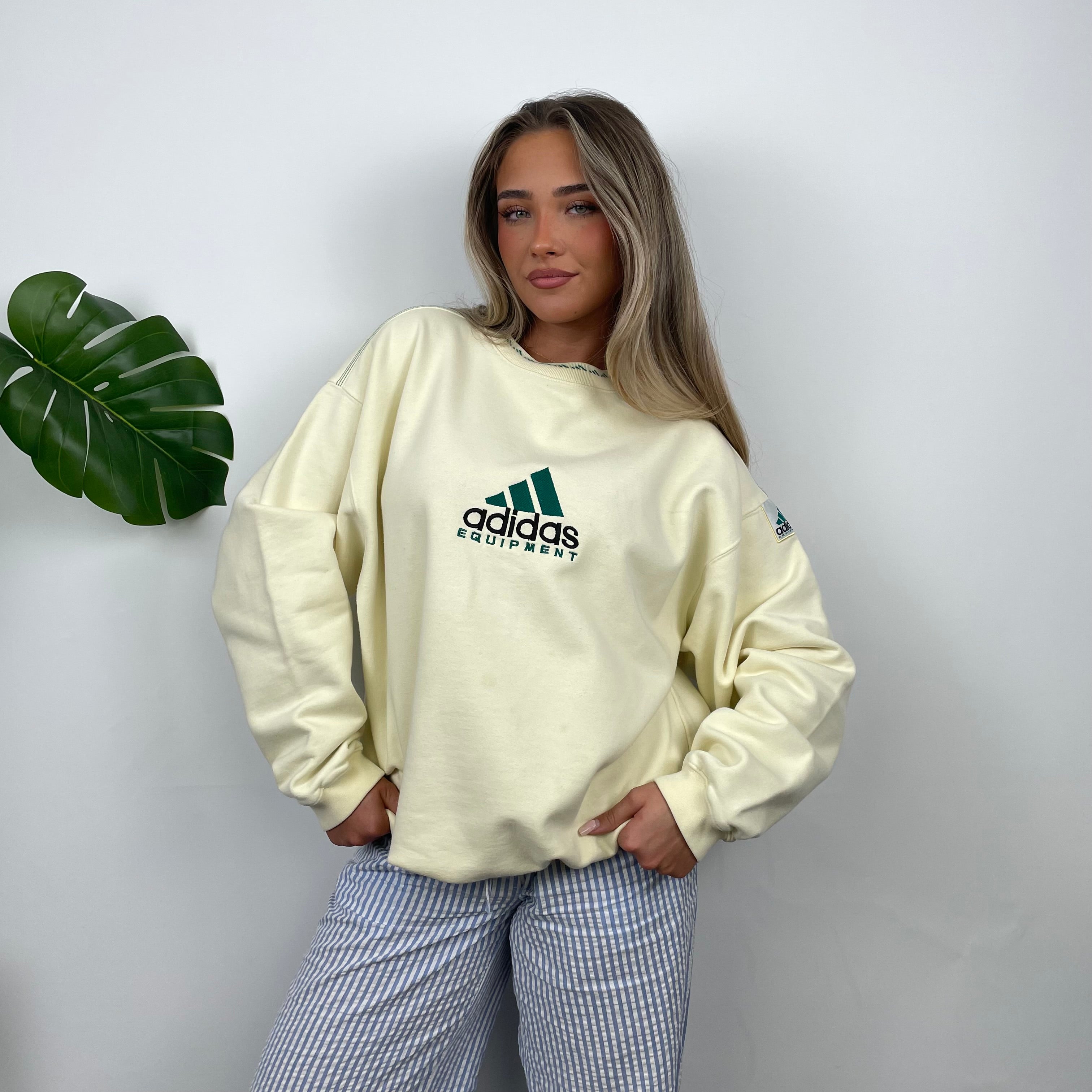 Adidas Equipment Cream Embroidered Spell Out Sweatshirt (L)