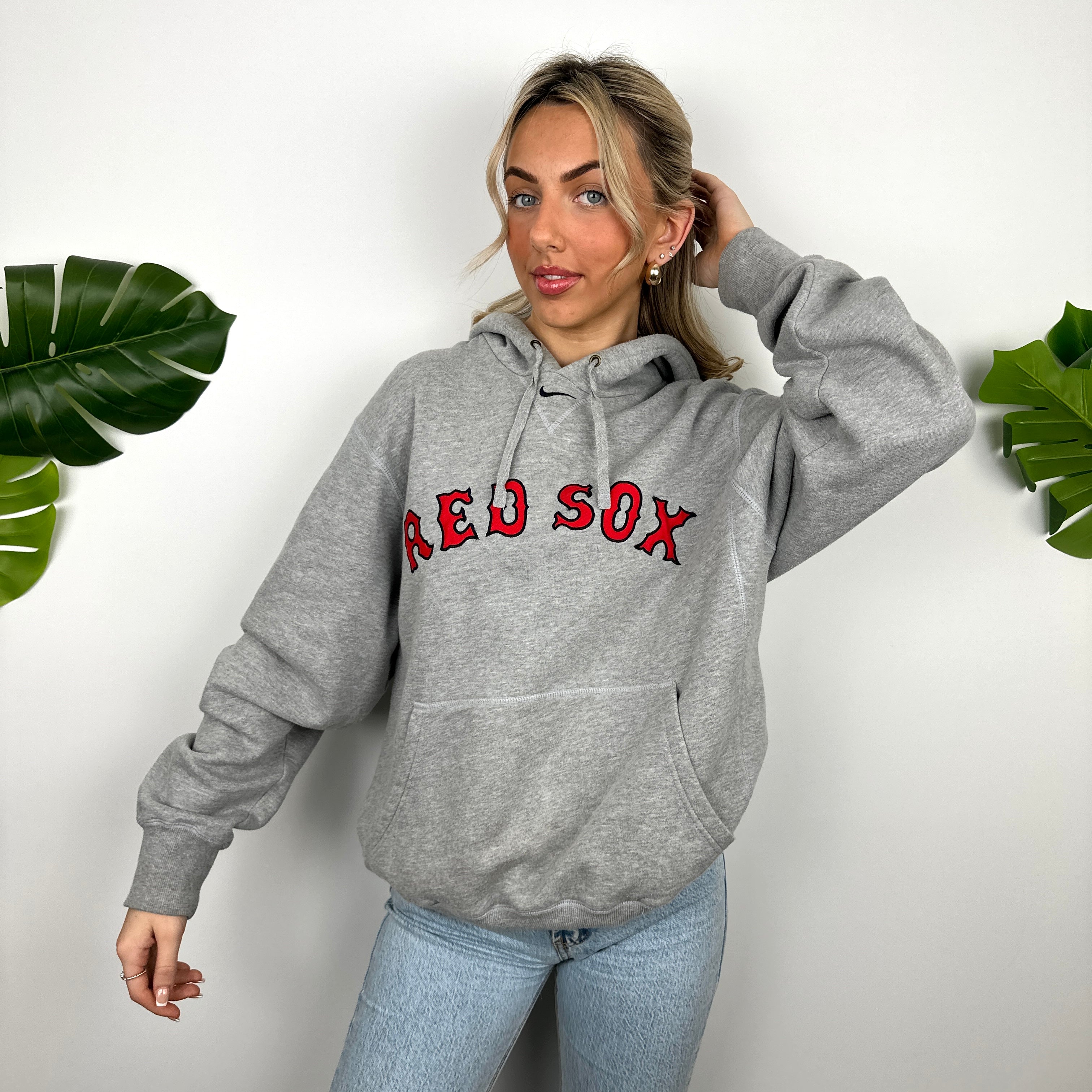 Nike X Boston Red Sox Grey Embroidered Spell Out Hoodie (M)