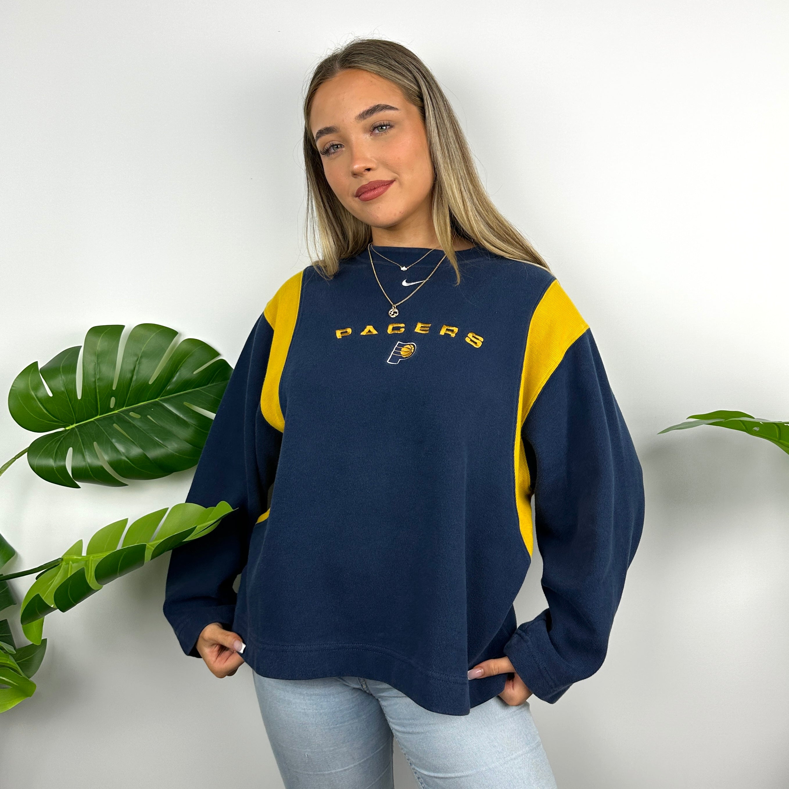 Nike x Indiana Pacers Navy Embroidered Spell Out Sweatshirt (M)