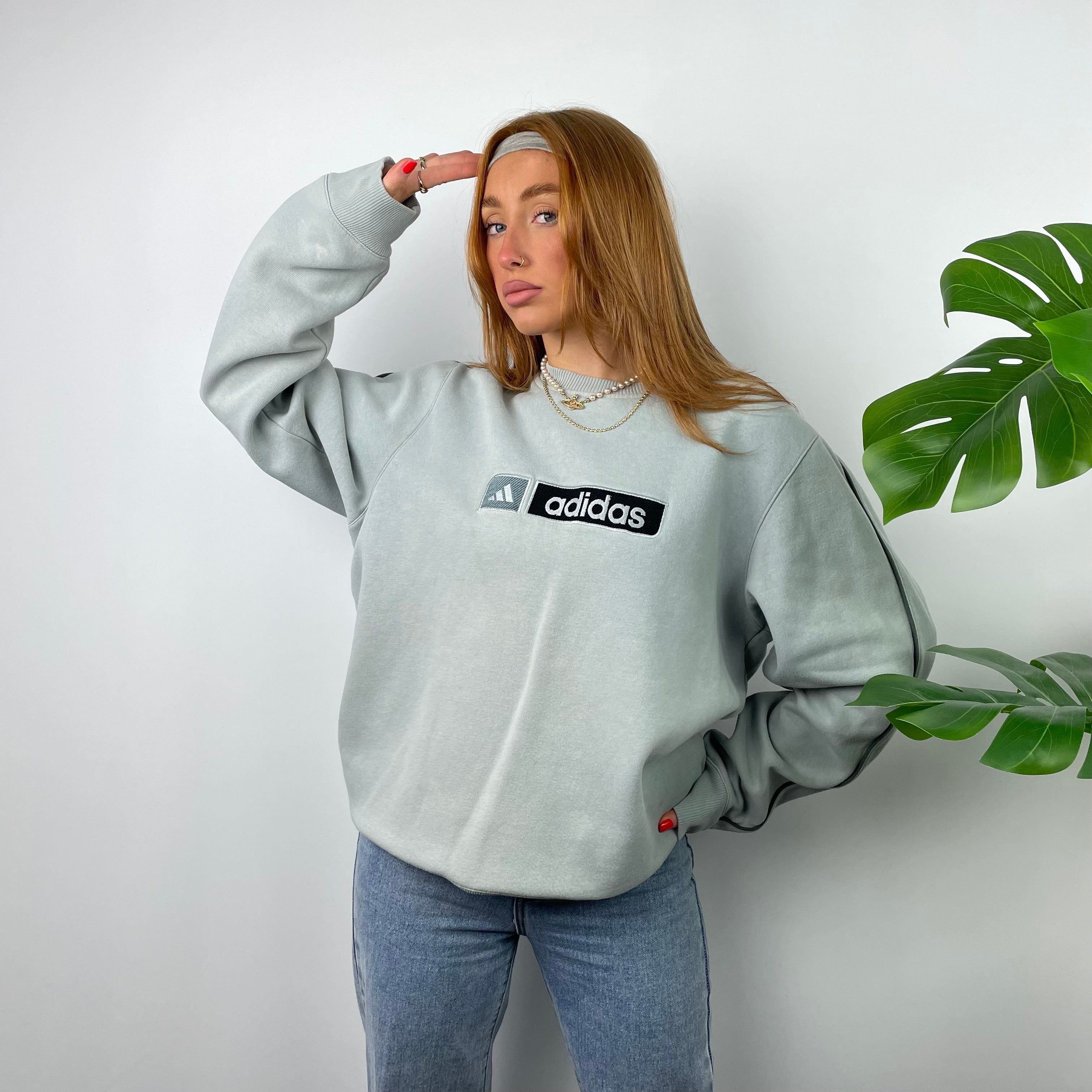 Adidas RARE Baby Blue Embroidered Spell Out Sweatshirt (L)