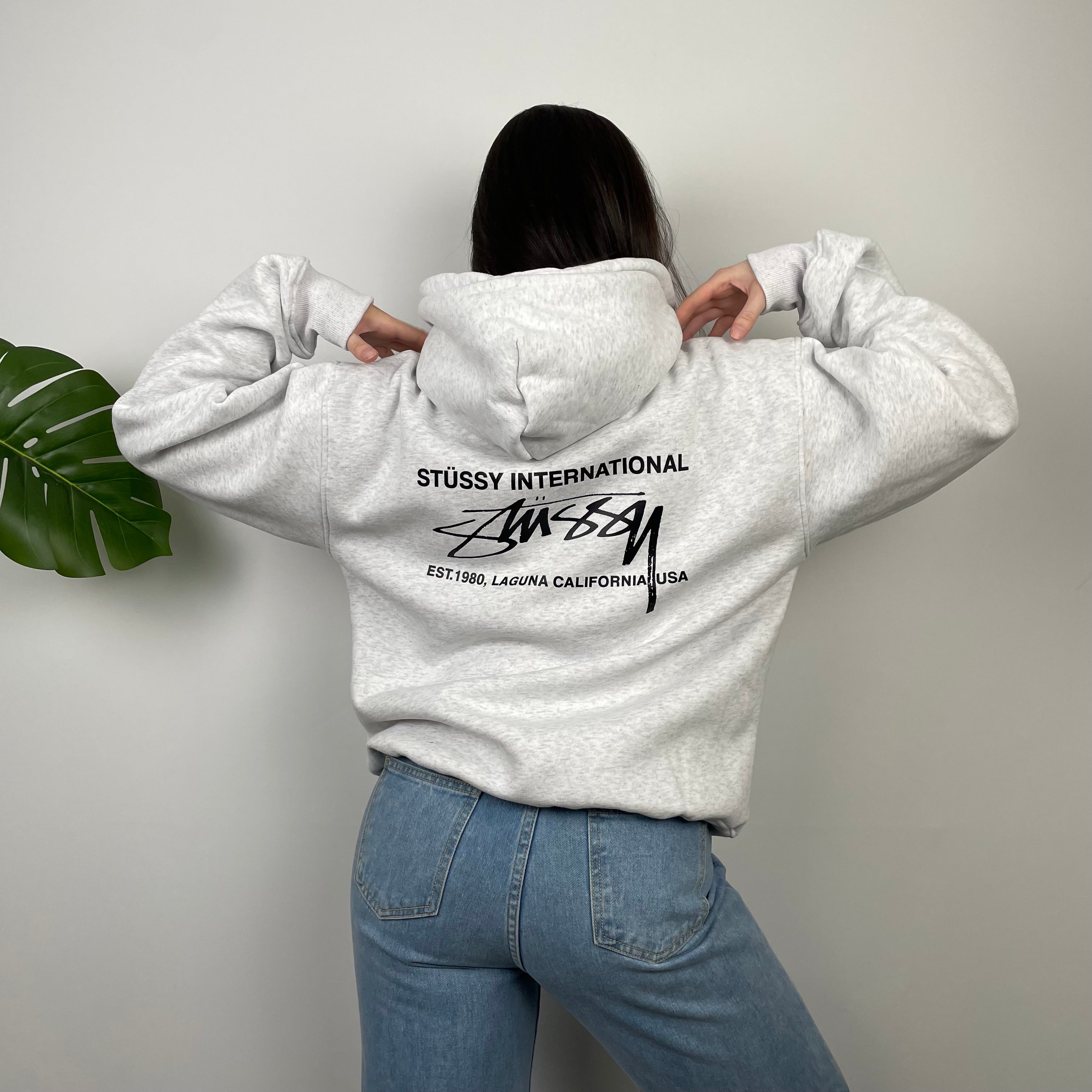 Stussy Grey Spell Out Hoodie (M)