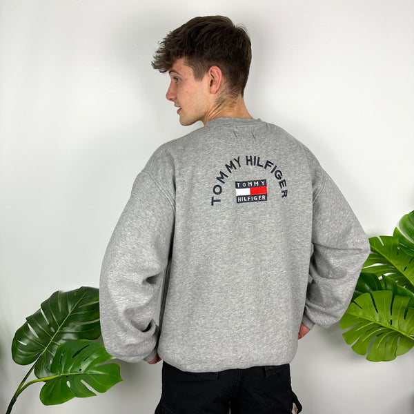 Tommy Hilfiger Grey Embroidered Spell Out Sweatshirt (L)