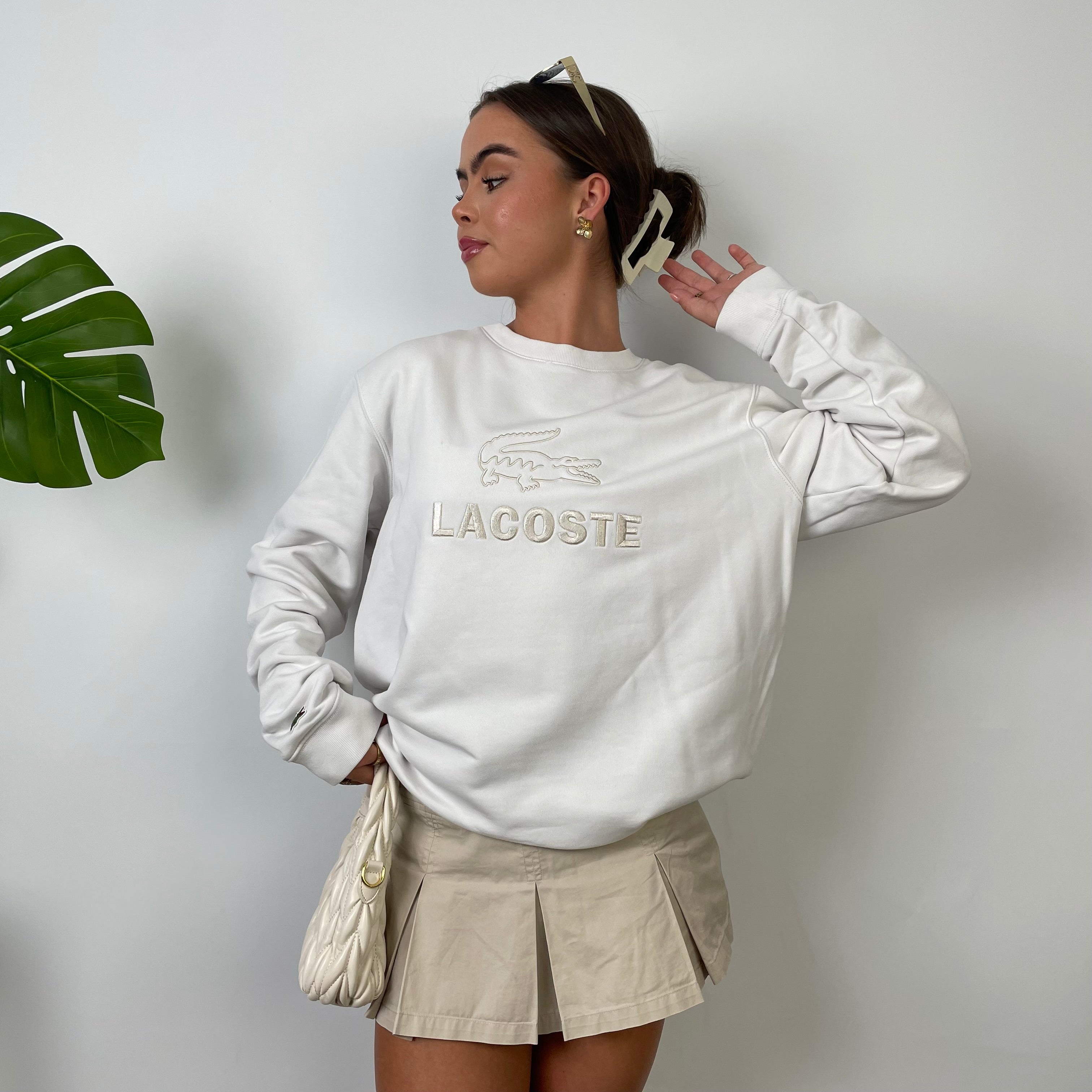 Lacoste White Embroidered Spell Out Sweatshirt (M)