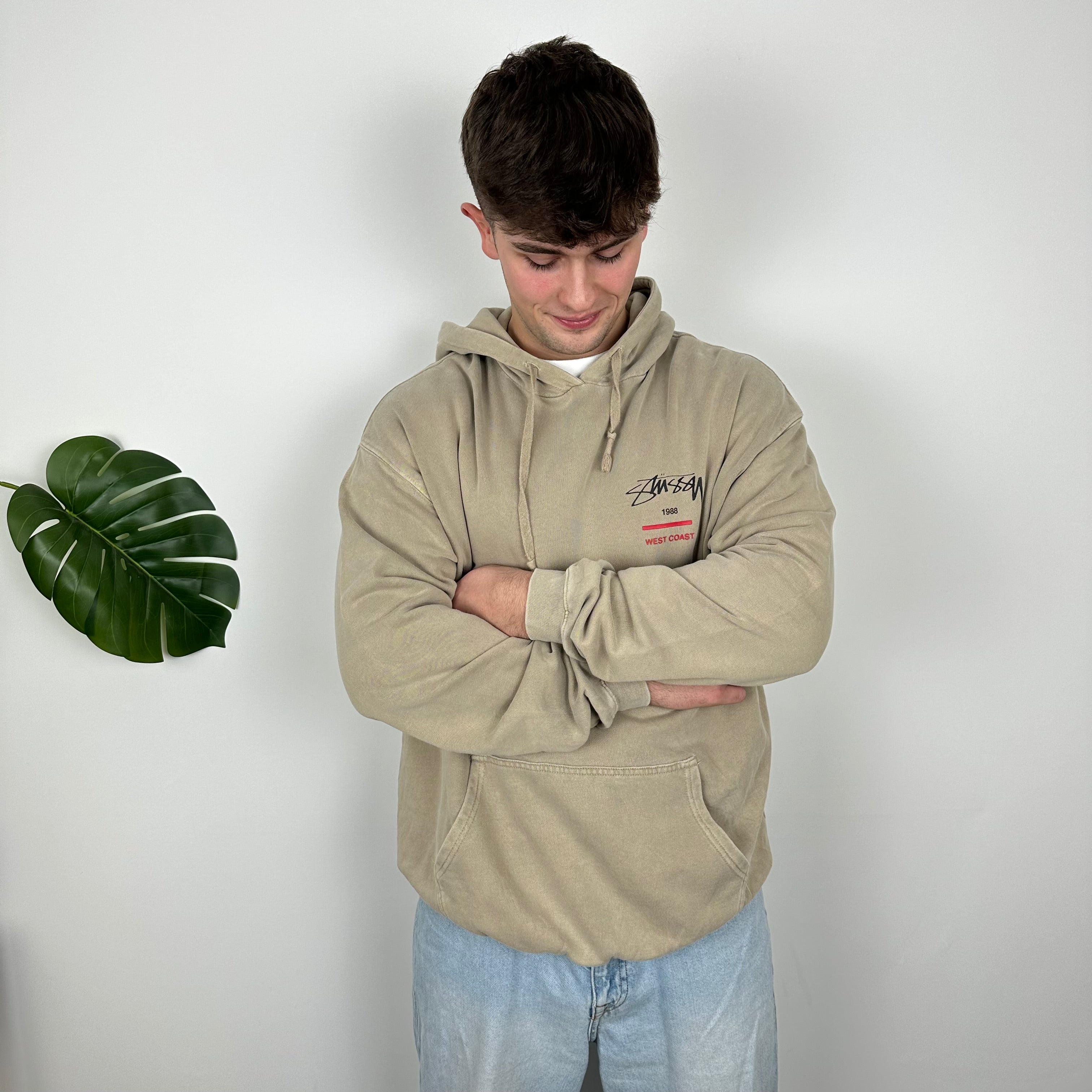 Stussy Brown Embroidered Spell Out Hoodie (L)