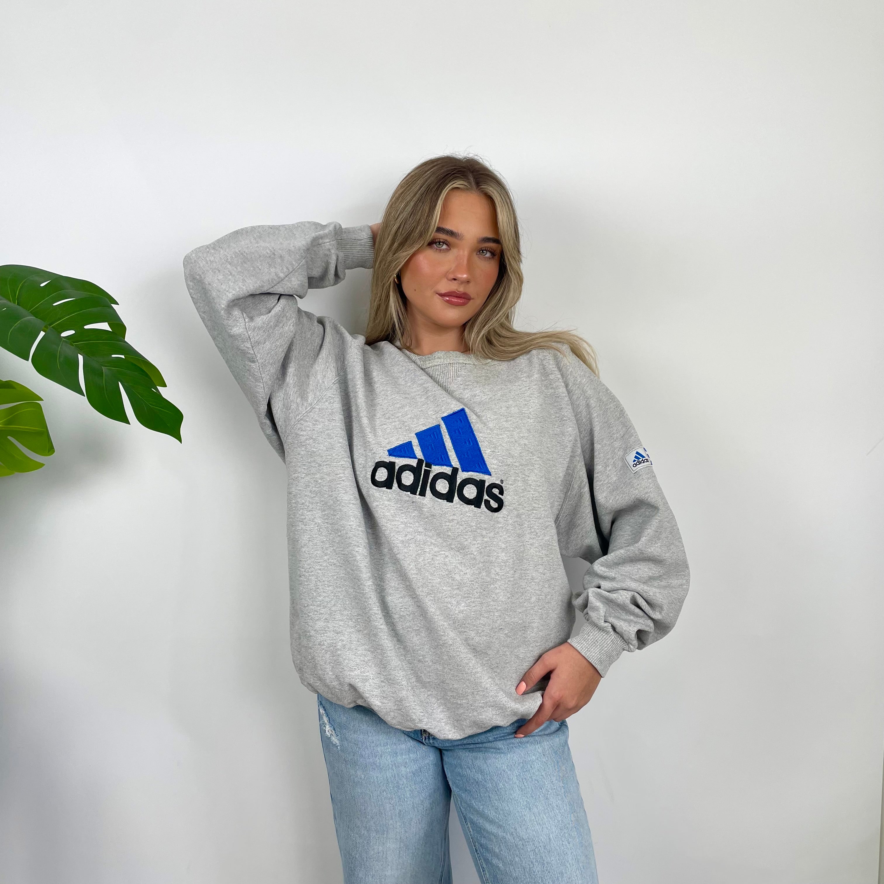 Adidas Grey Embroidered Spell Out Sweatshirt (L)