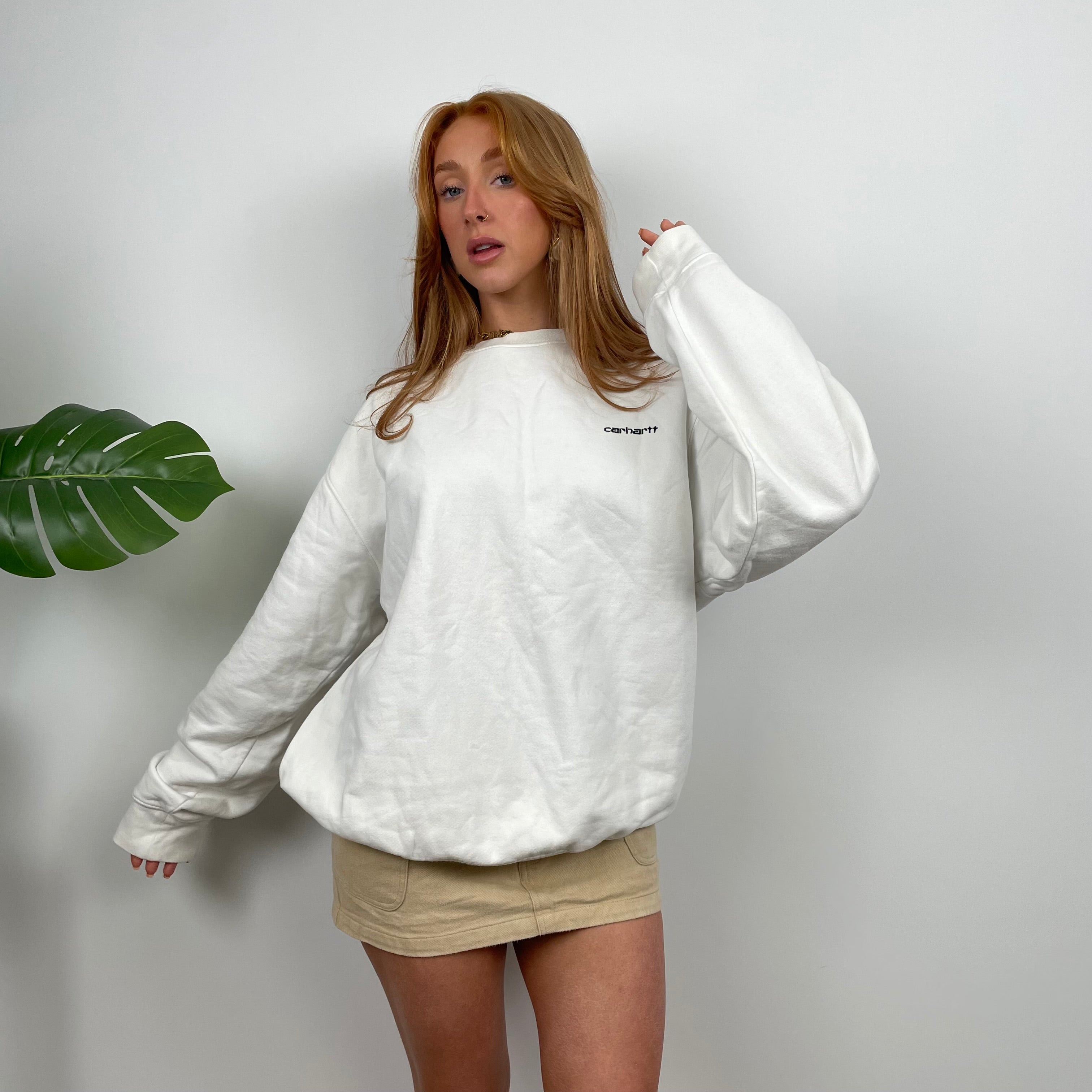 Carhartt RARE White Embroidered Spell Out Sweatshirt (L)