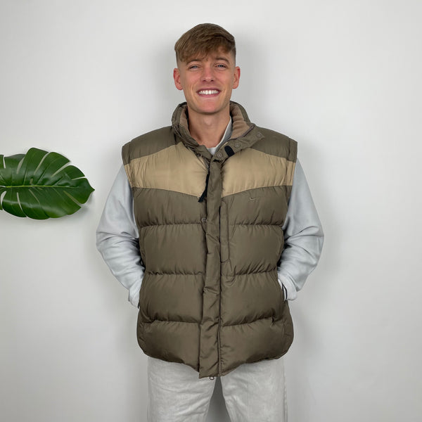 Nike RARE Khaki Embroidered Swoosh Puffer Gilet (M)