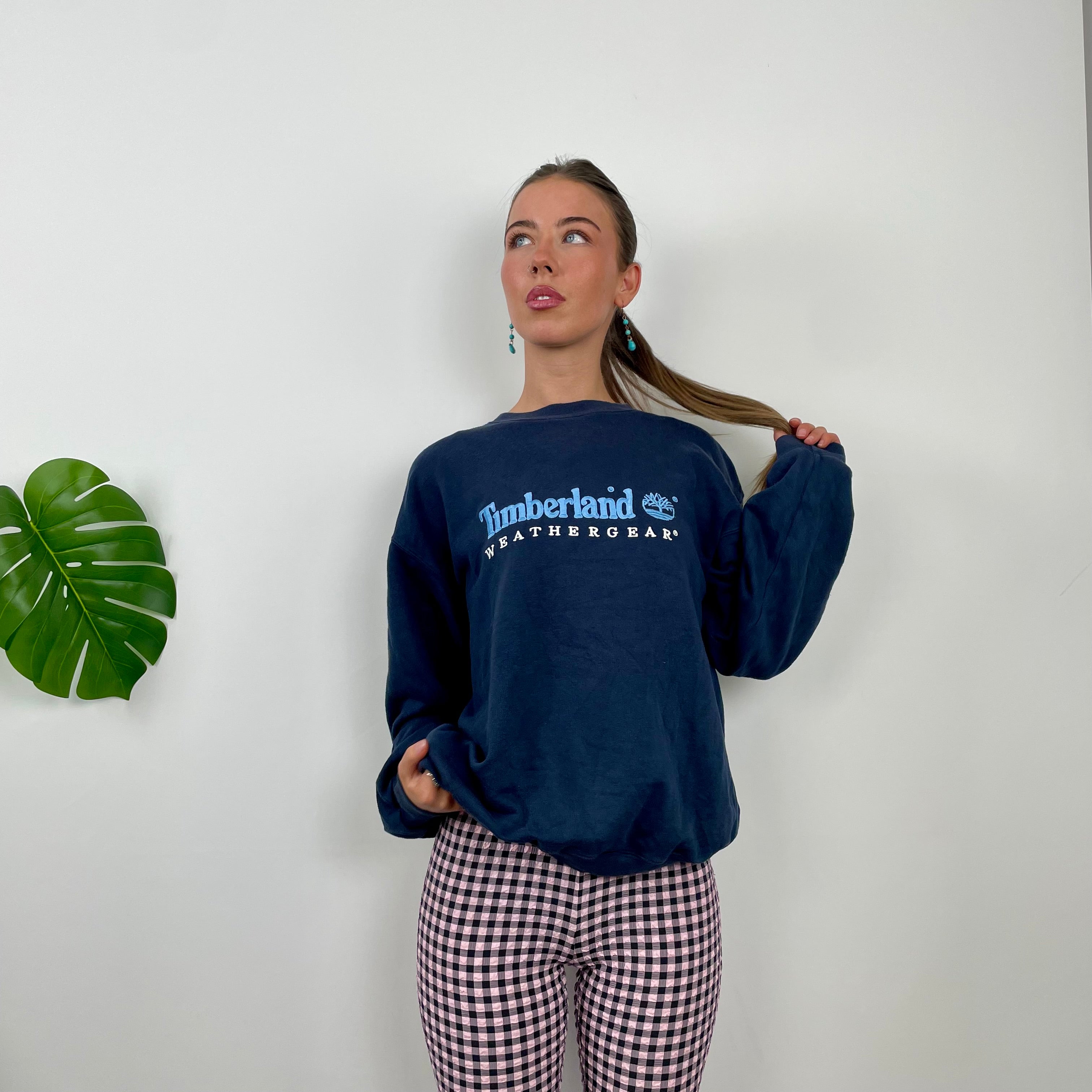 Timberland RARE Blue Embroidered Spell Out Sweatshirt (M)