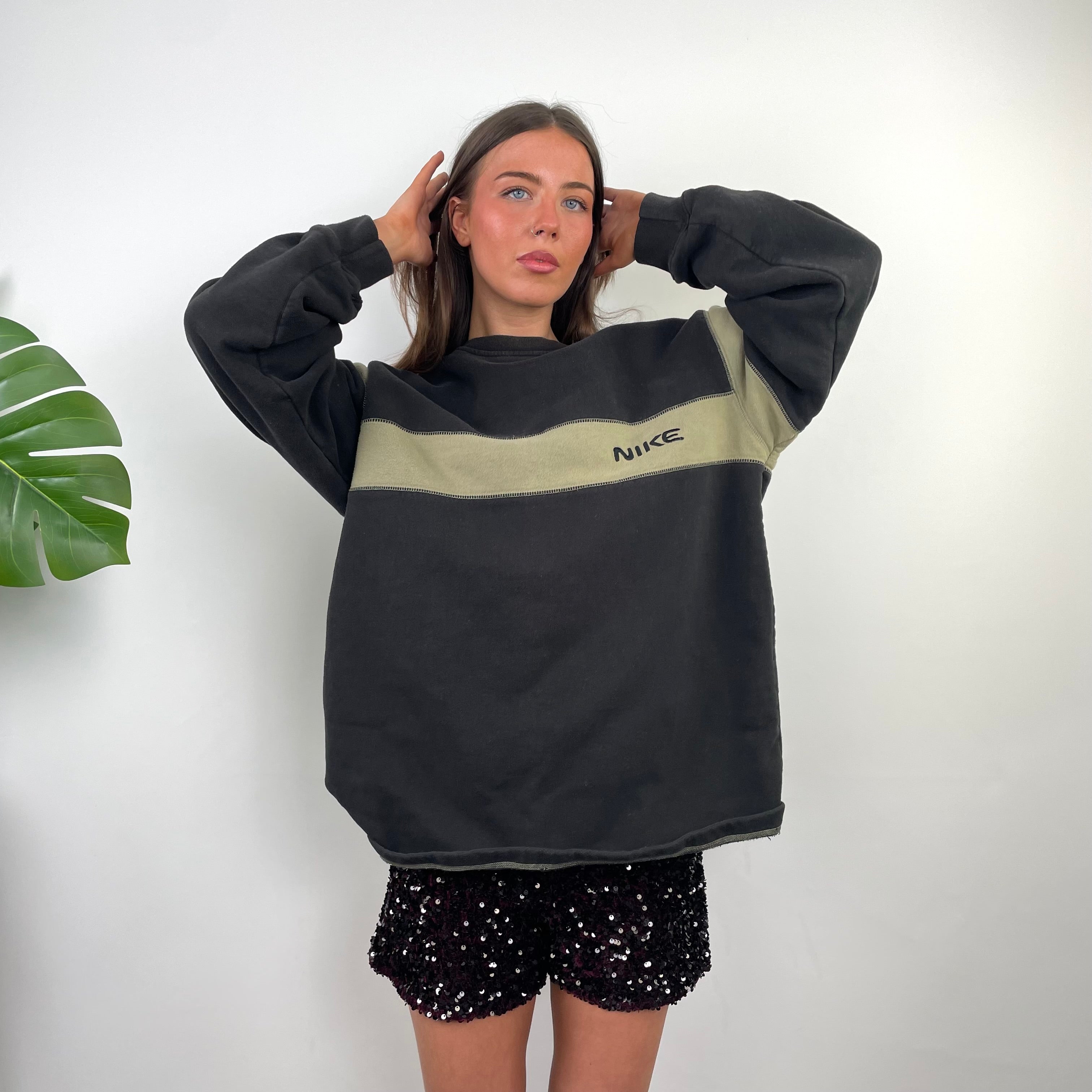 Nike RARE Black Embroidered Spell Out Sweatshirt (XXL)