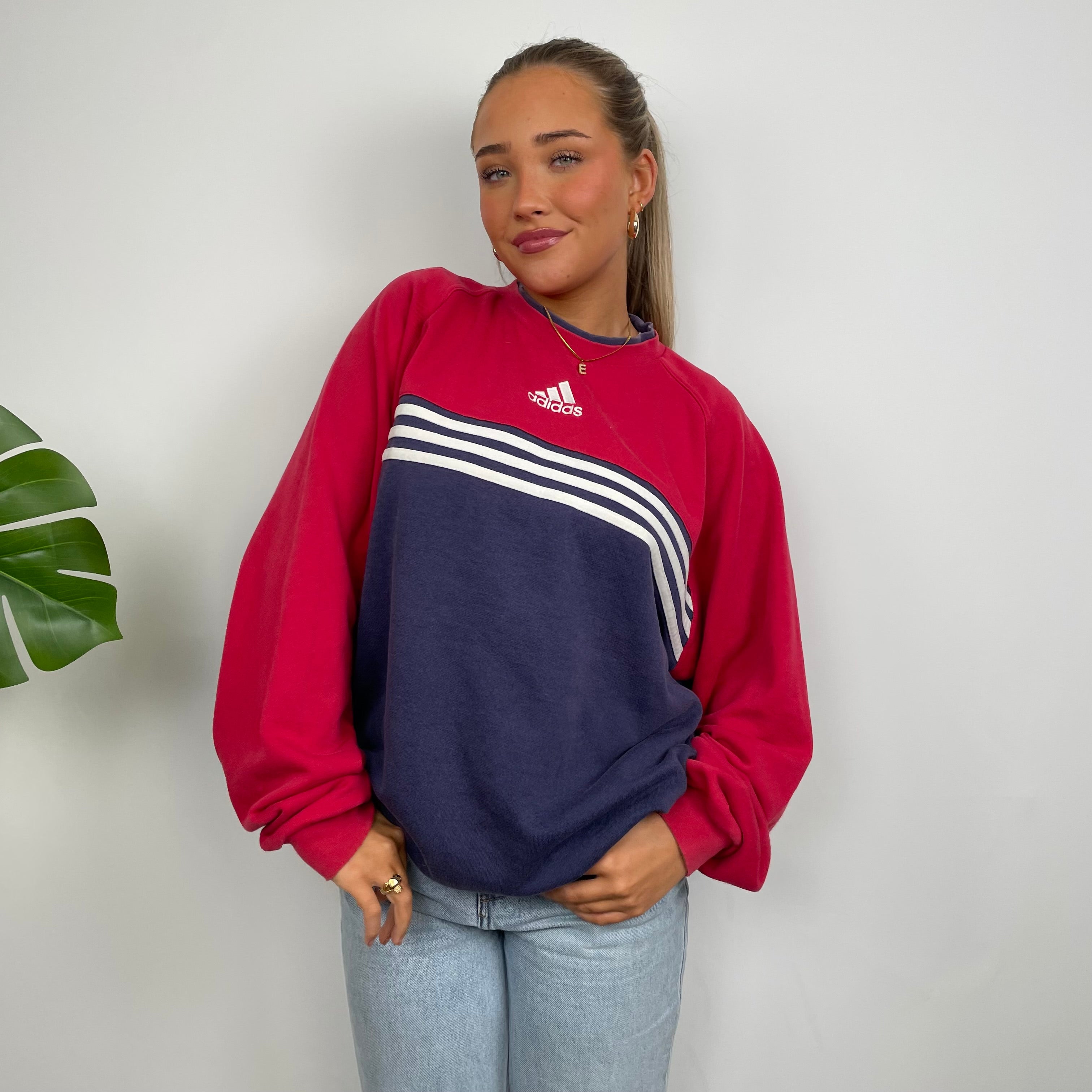 Adidas Red & Navy Embroidered Spell Out Sweatshirt (XL)