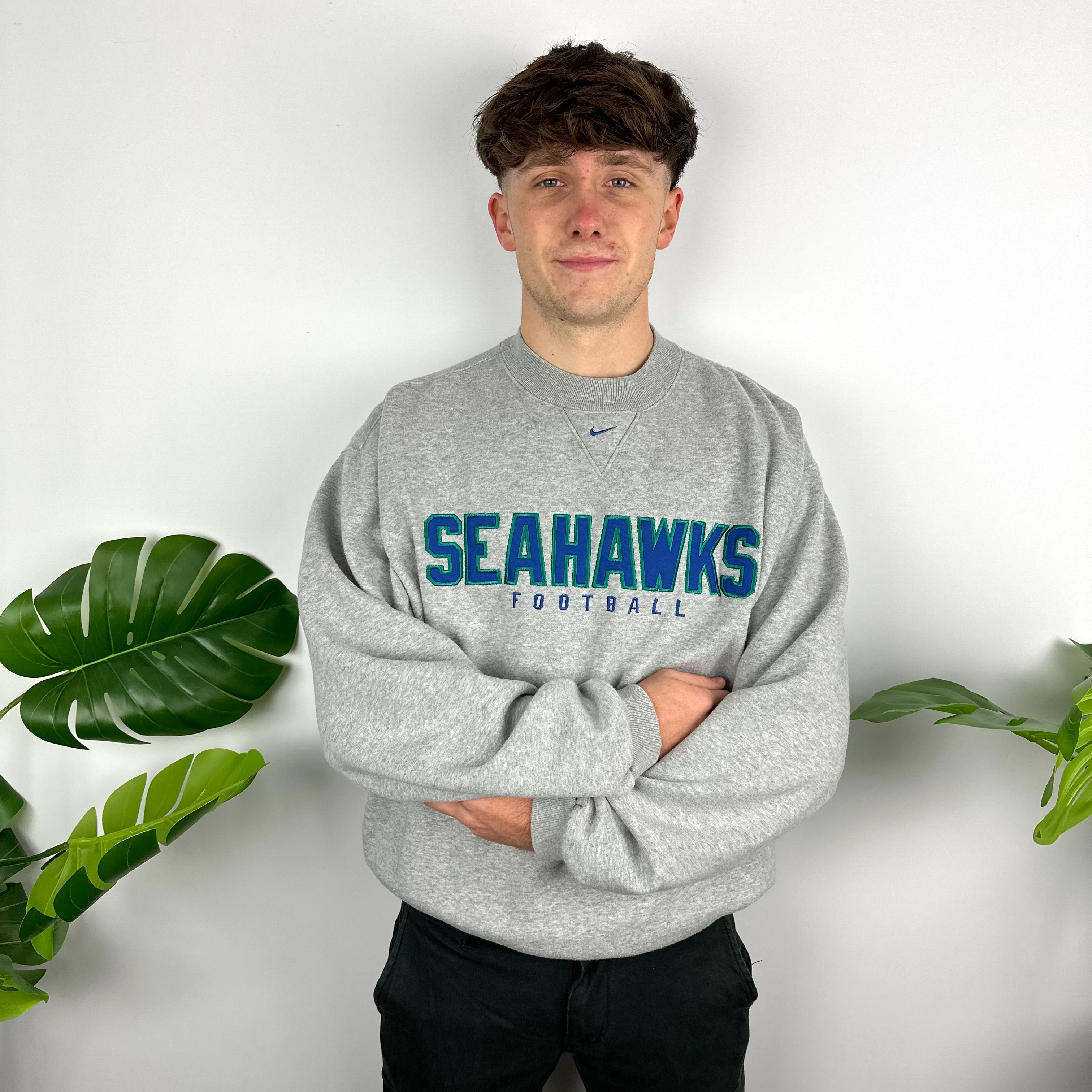 Nike X Seattle Seahawks Grey Embroidered Spell Out Sweatshirt (M)
