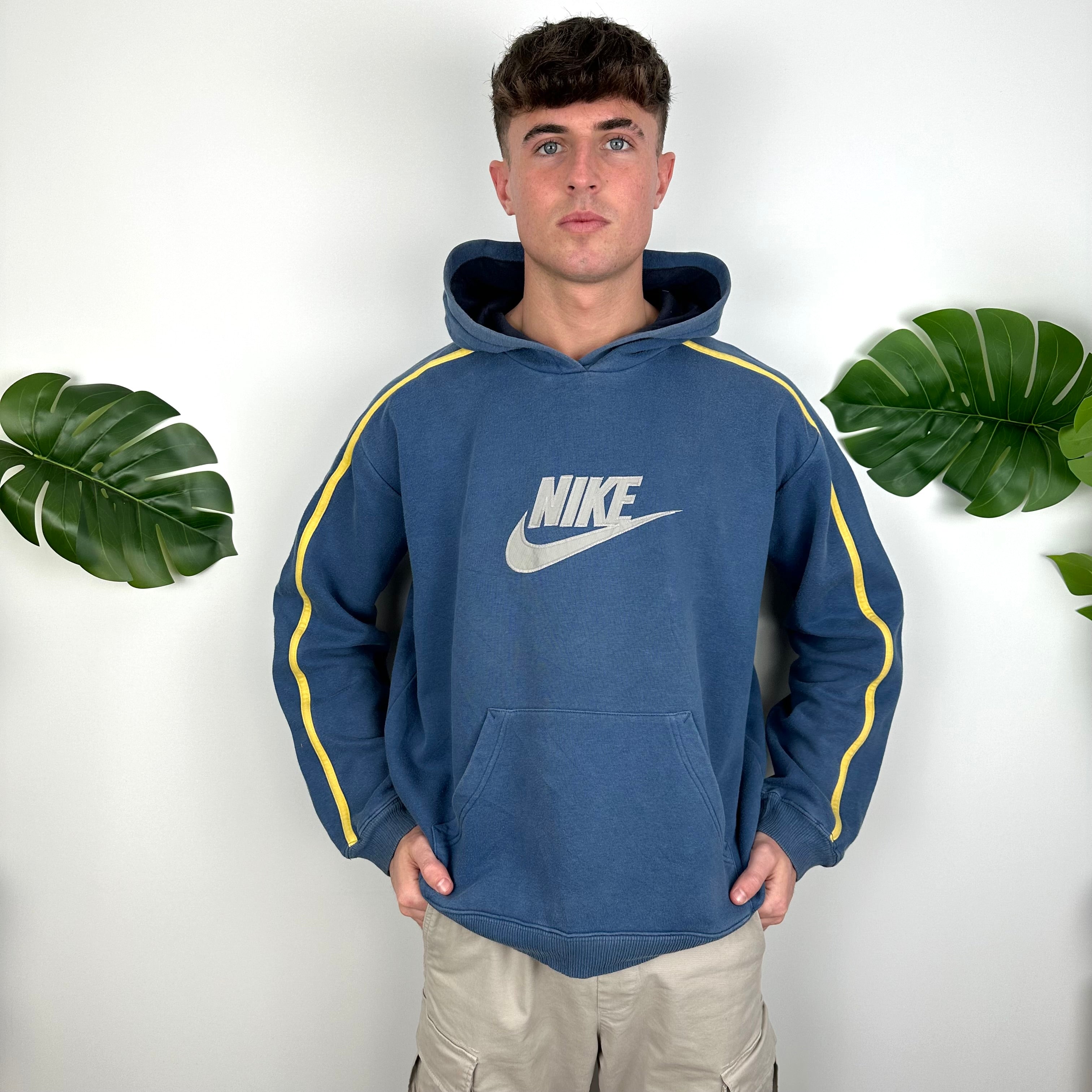 Nike Blue Embroidered Spell Out Hoodie (XL)