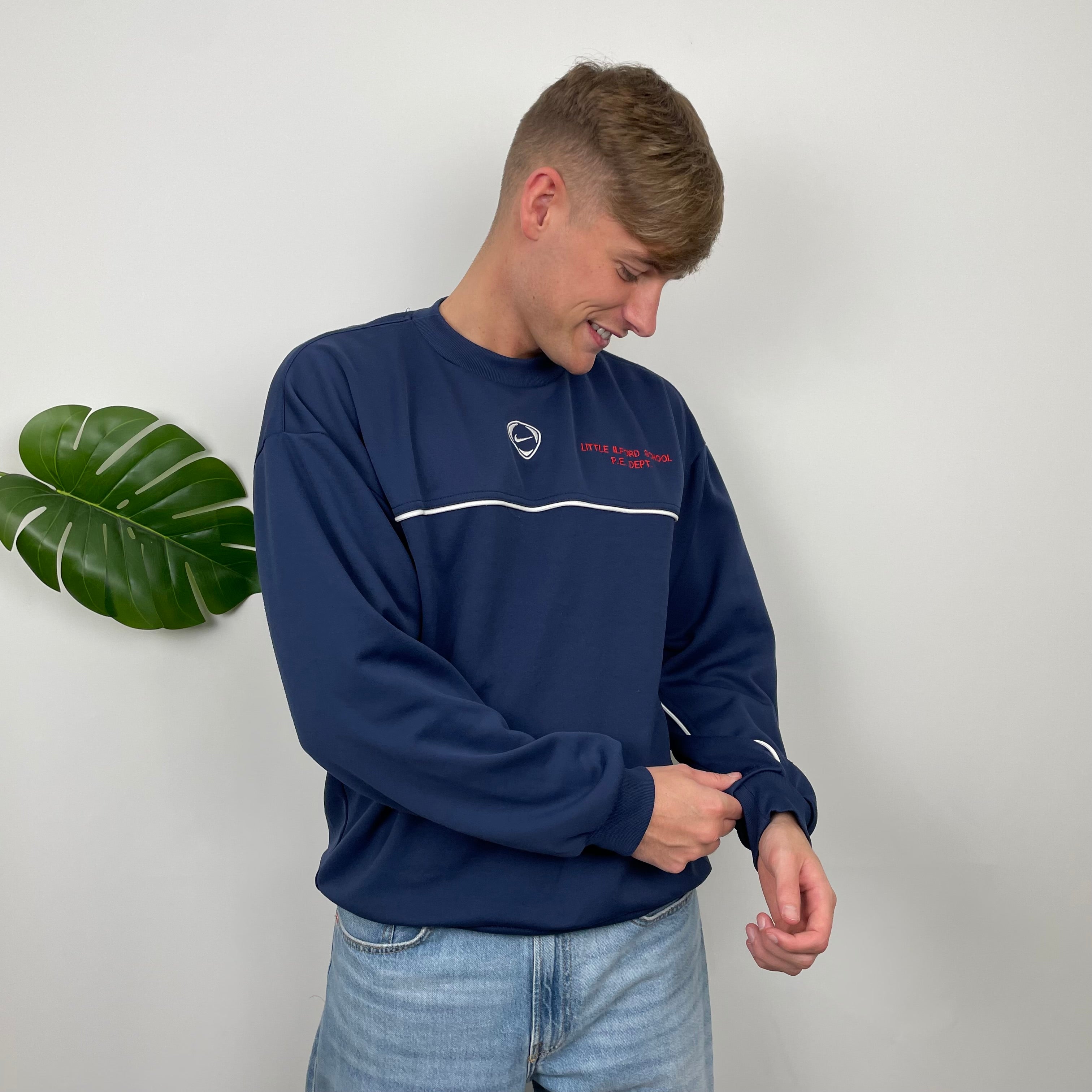 Nike RARE Navy Embroidered Swoosh Sweatshirt (M)