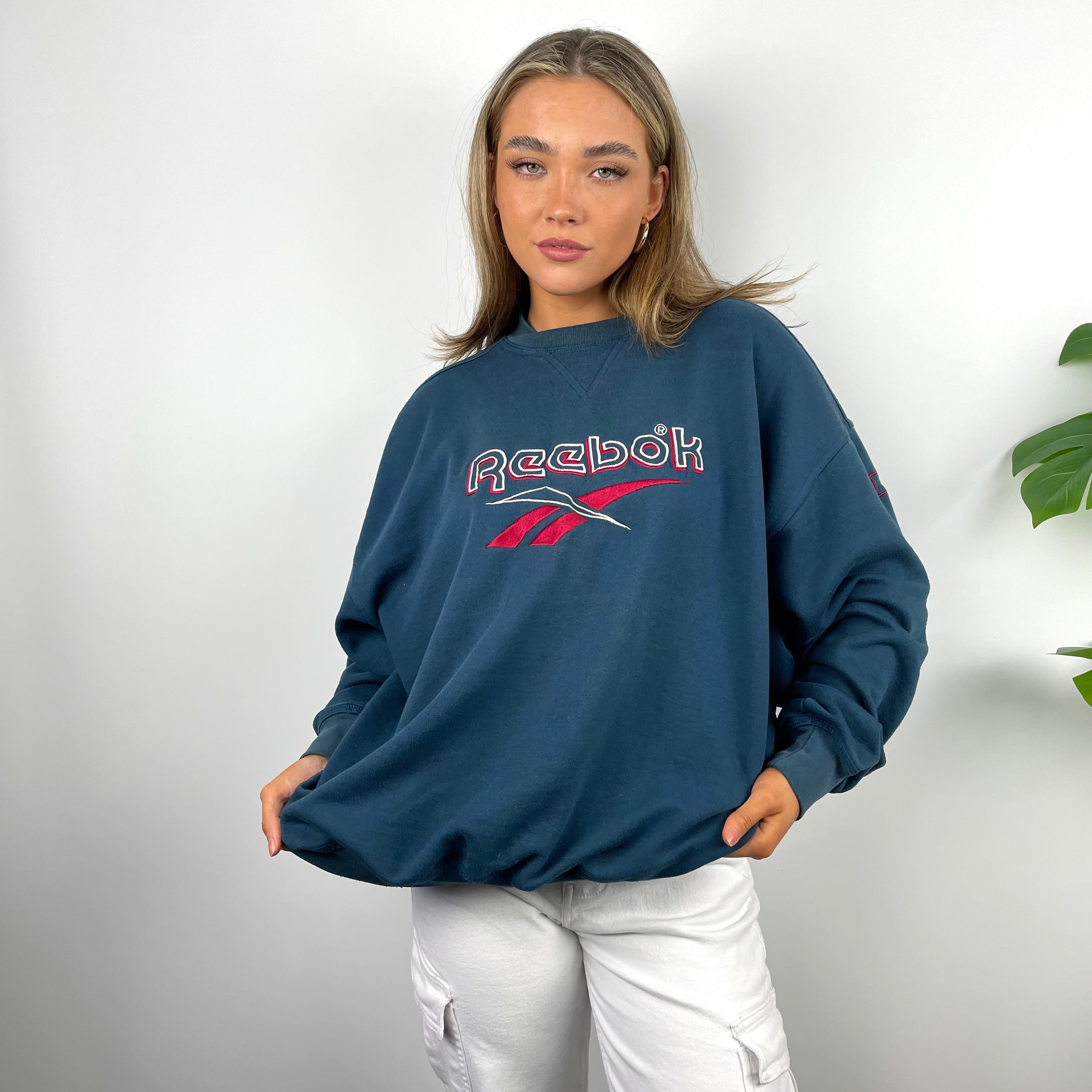 Reebok Turquoise Embroidered Spell Out Sweatshirt (M)