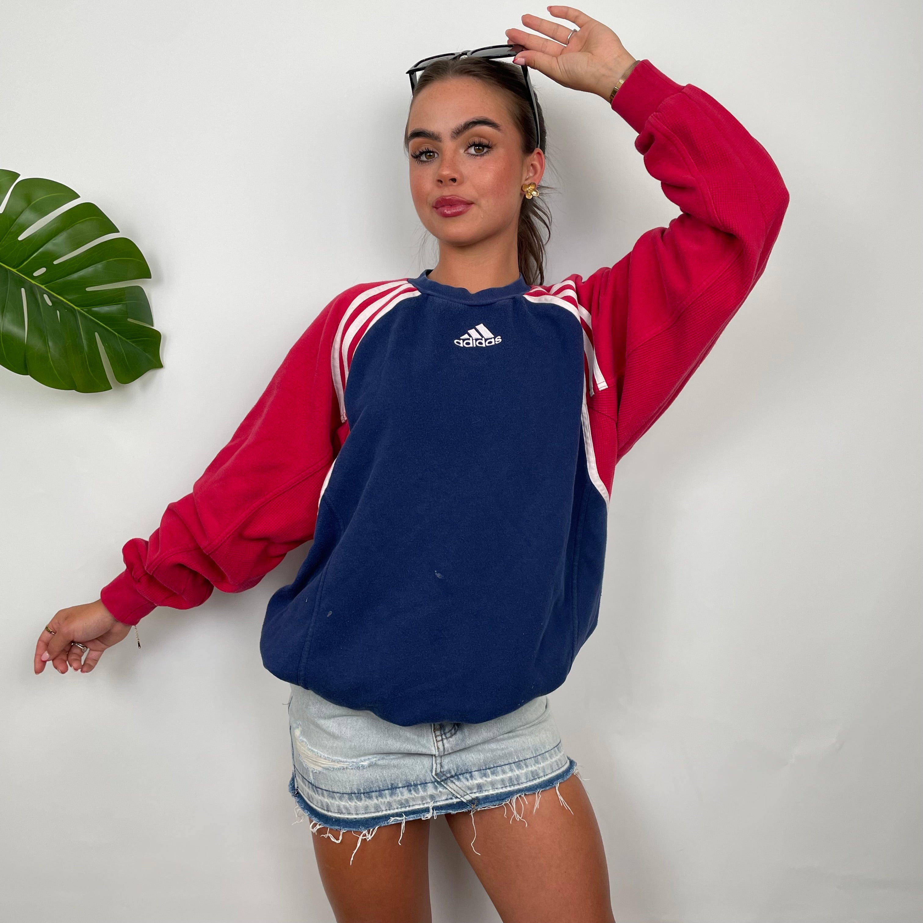 Adidas Red & Navy Embroidered Spell Out Sweatshirt (M)