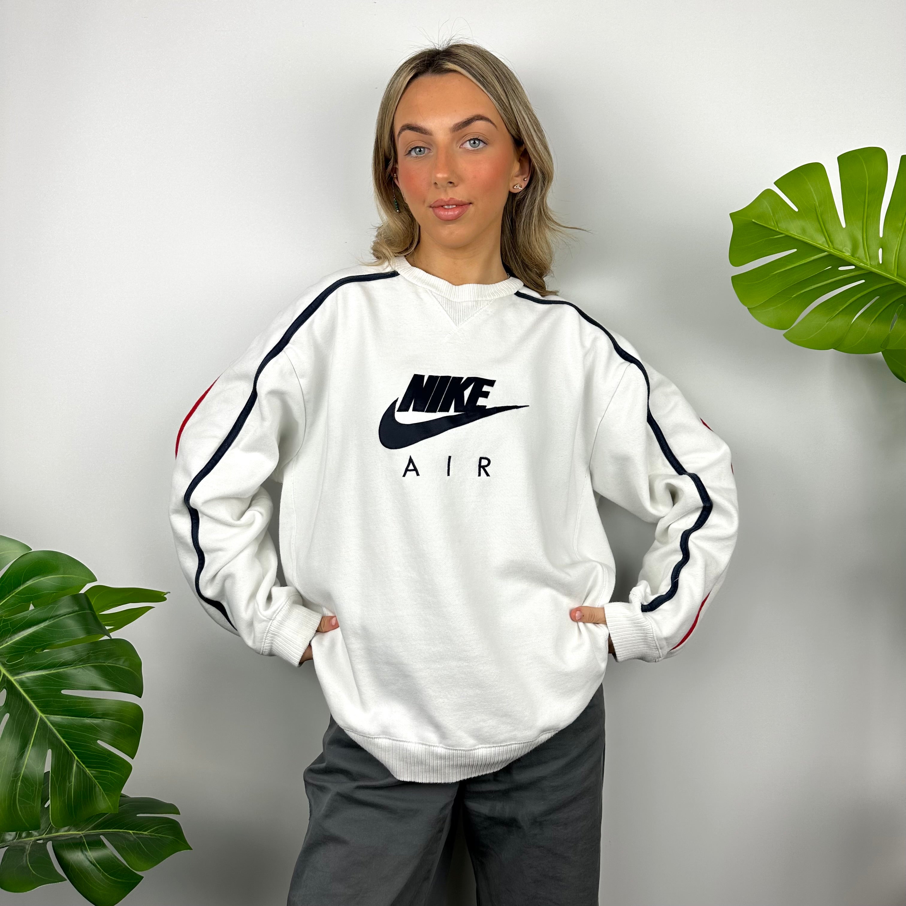 Nike White Embroidered Spell Out Sweatshirt (XL)