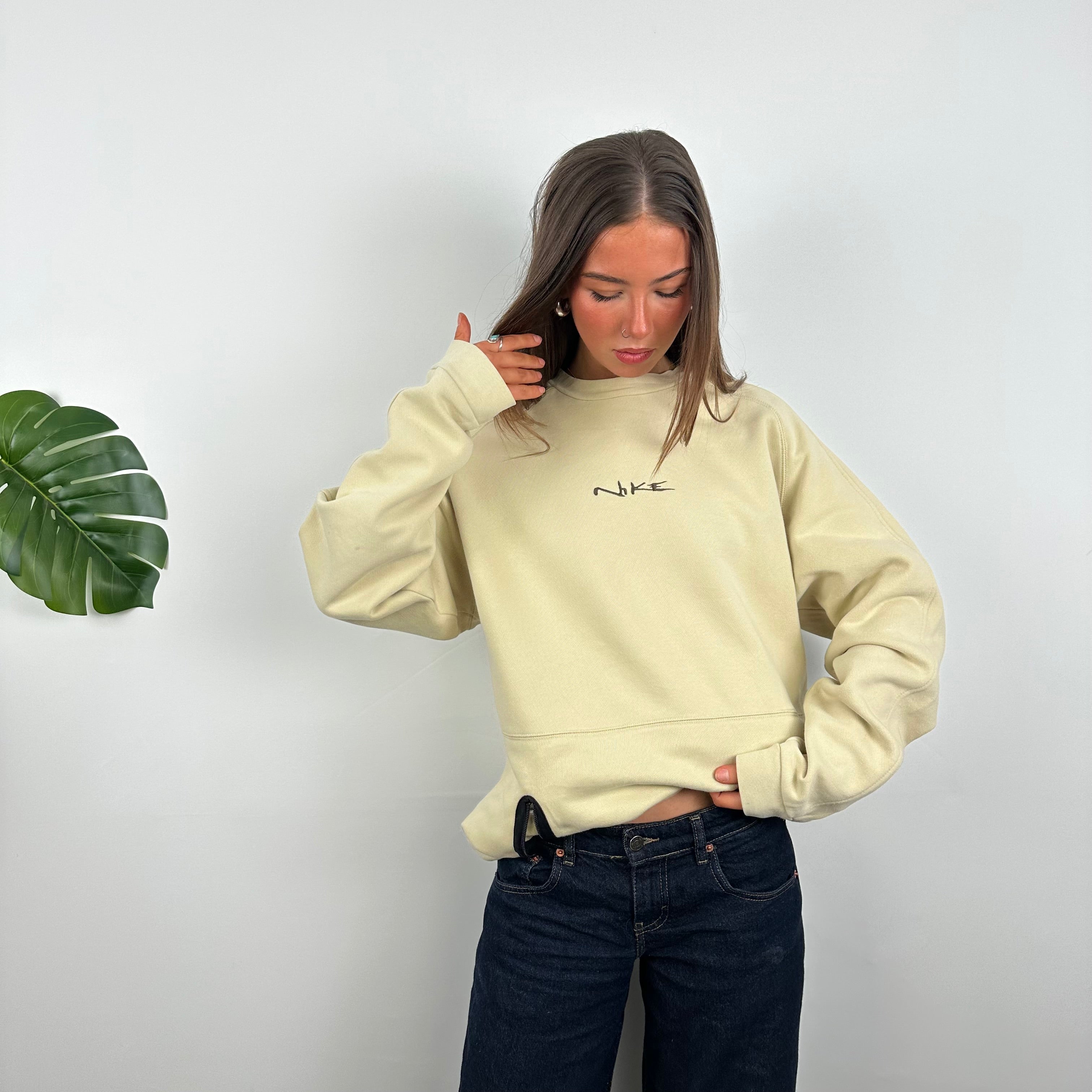 Nike RARE Cream Embroidered Spell Out Sweatshirt (L)