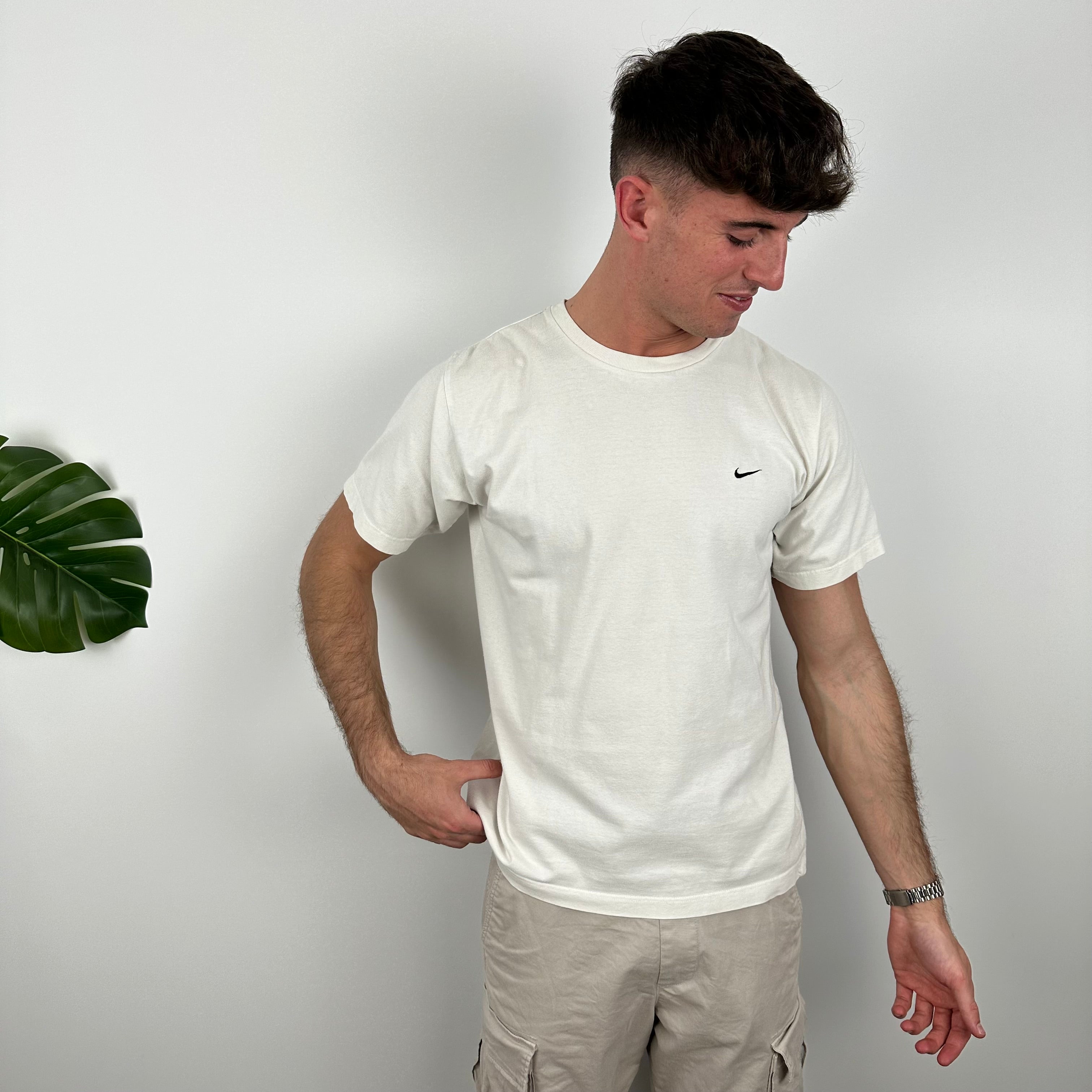 Nike RARE White Embroidered Swoosh T Shirt (M)