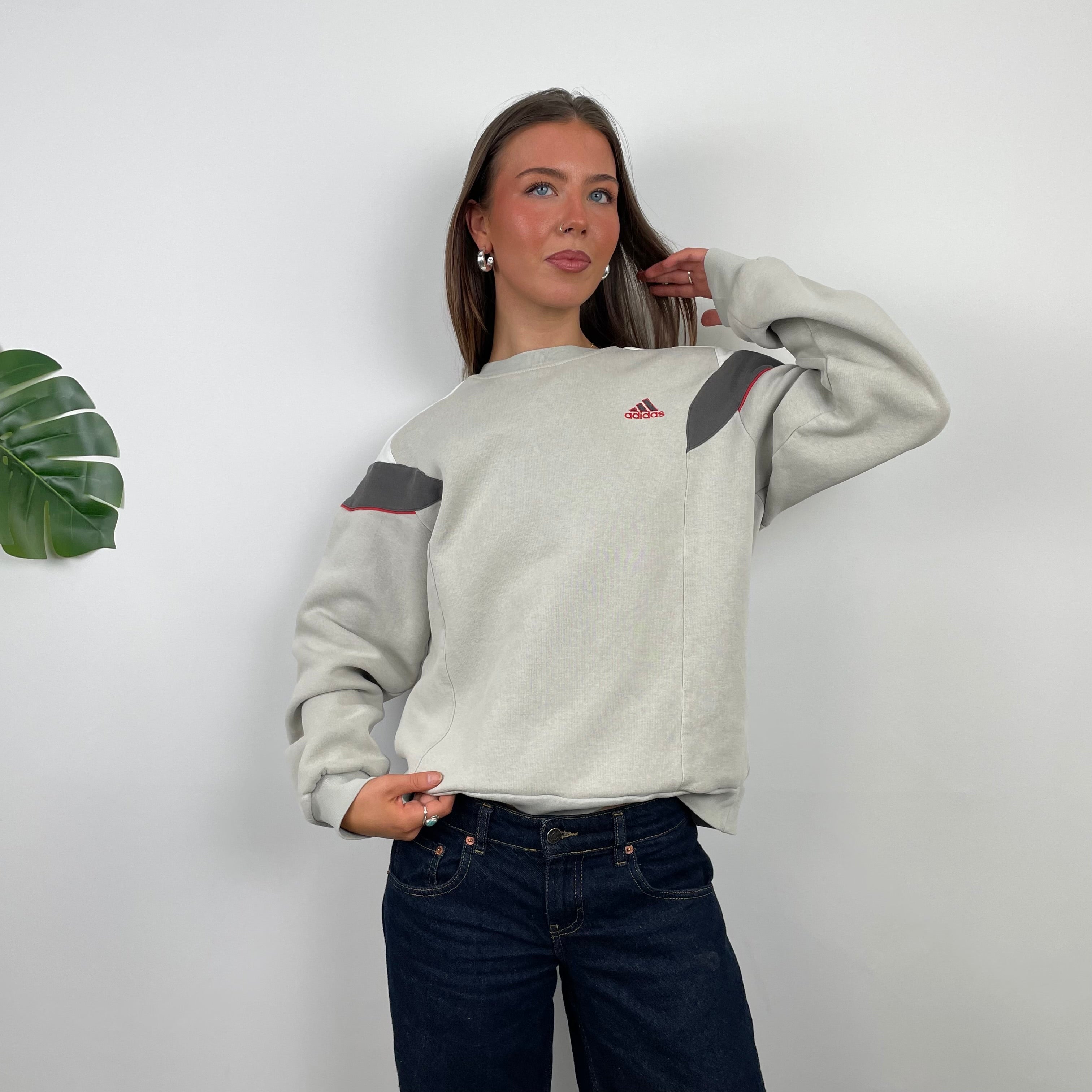 Adidas Cream Embroidered Spell Out Sweatshirt (M)