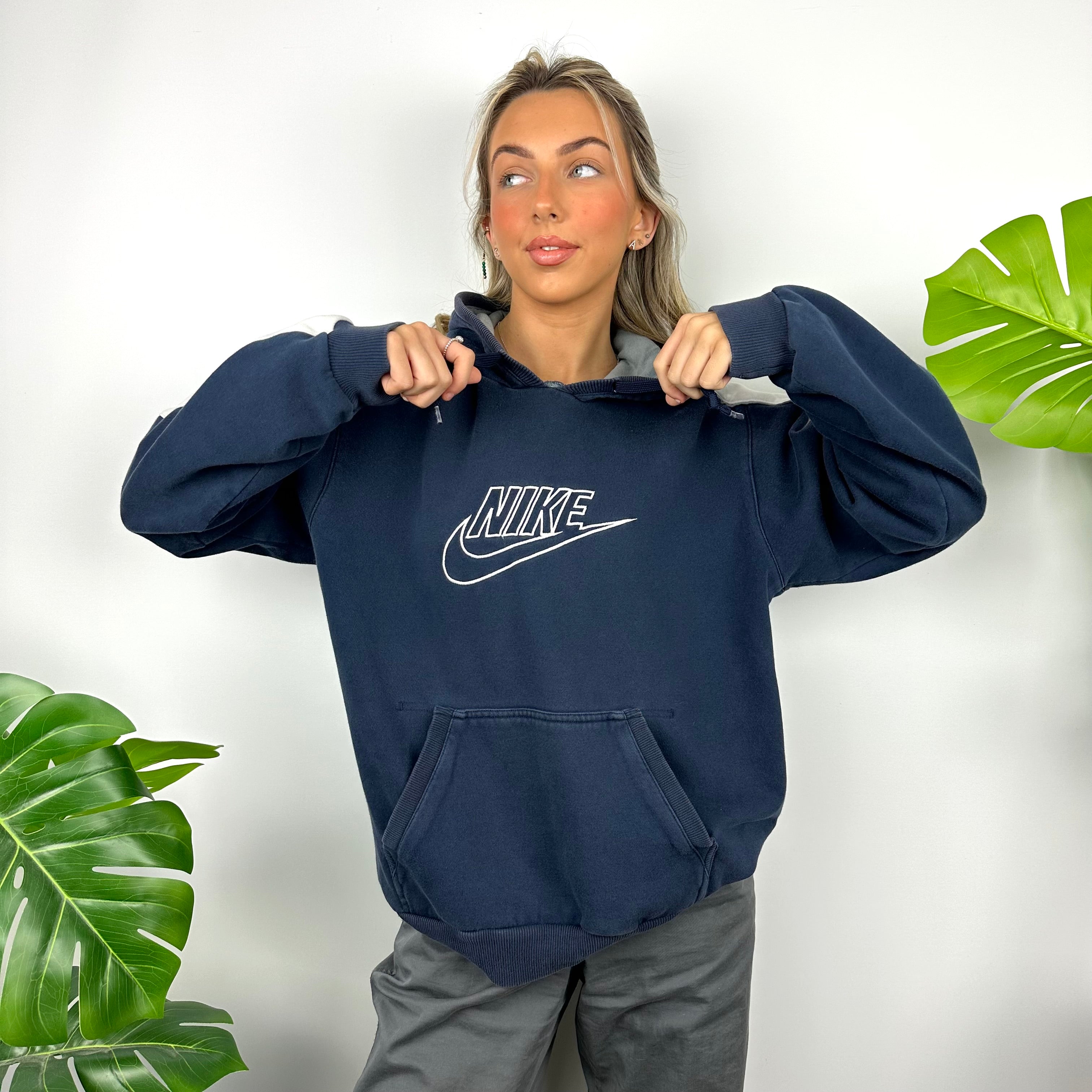 Nike Navy Embroidered Spell Out Hoodie (M)