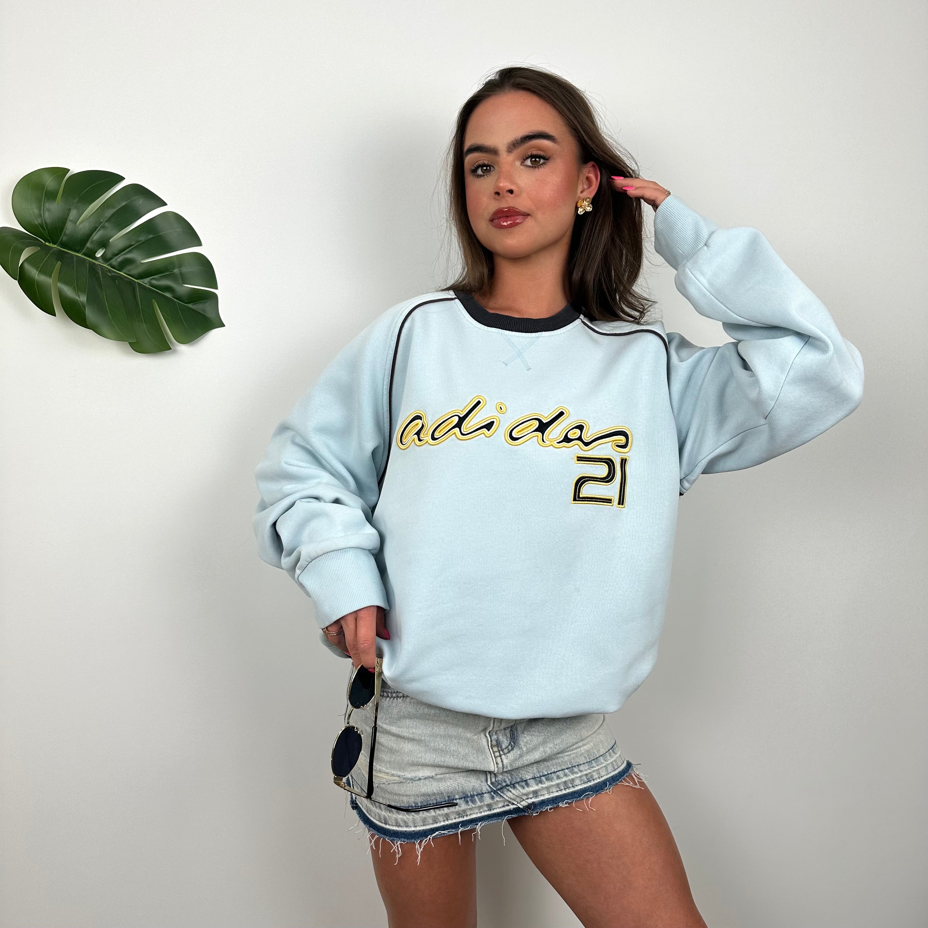 Adidas RARE Baby Blue Embroidered Spell Out Sweatshirt (L)