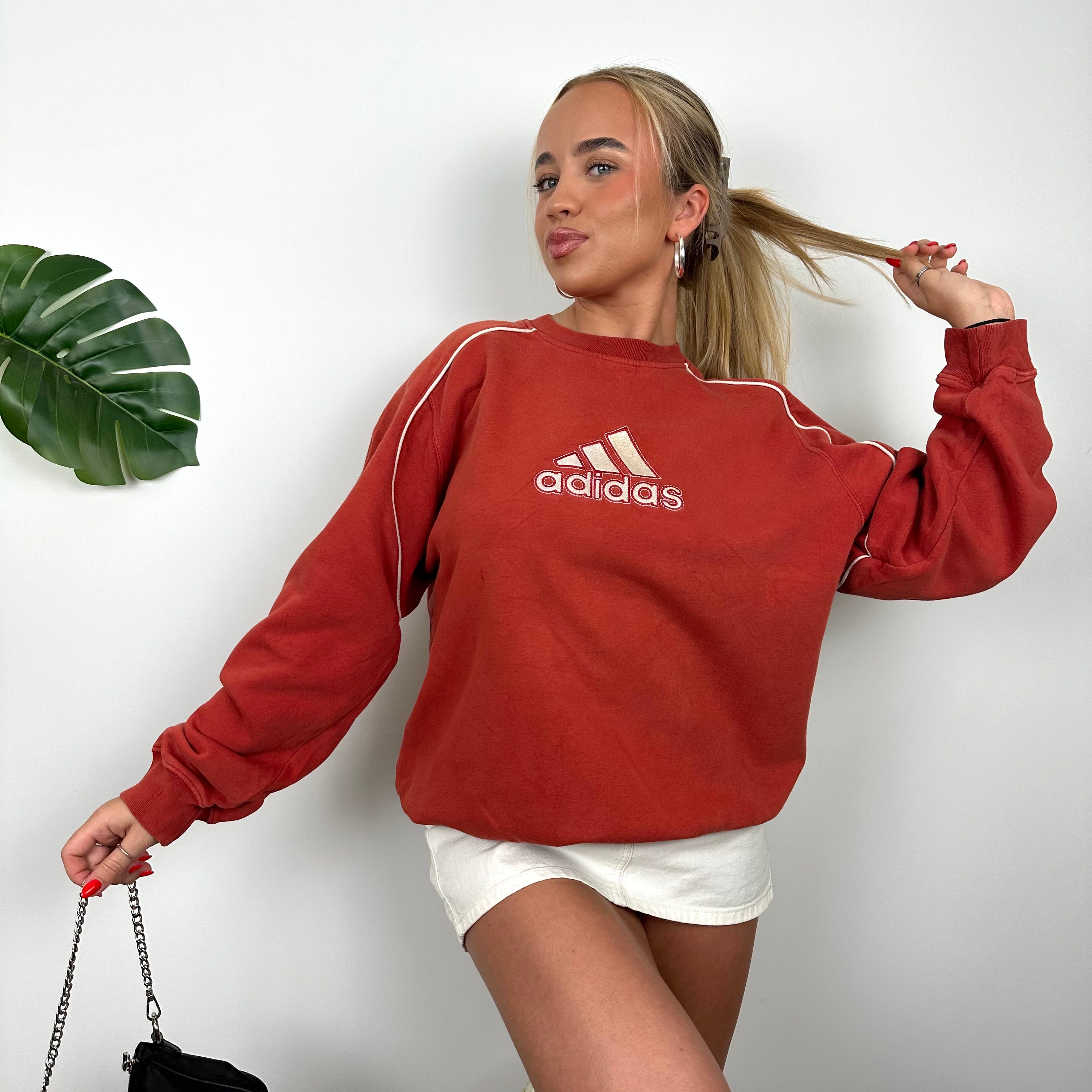 Adidas Red Embroidered Spell Out Sweatshirt (L)