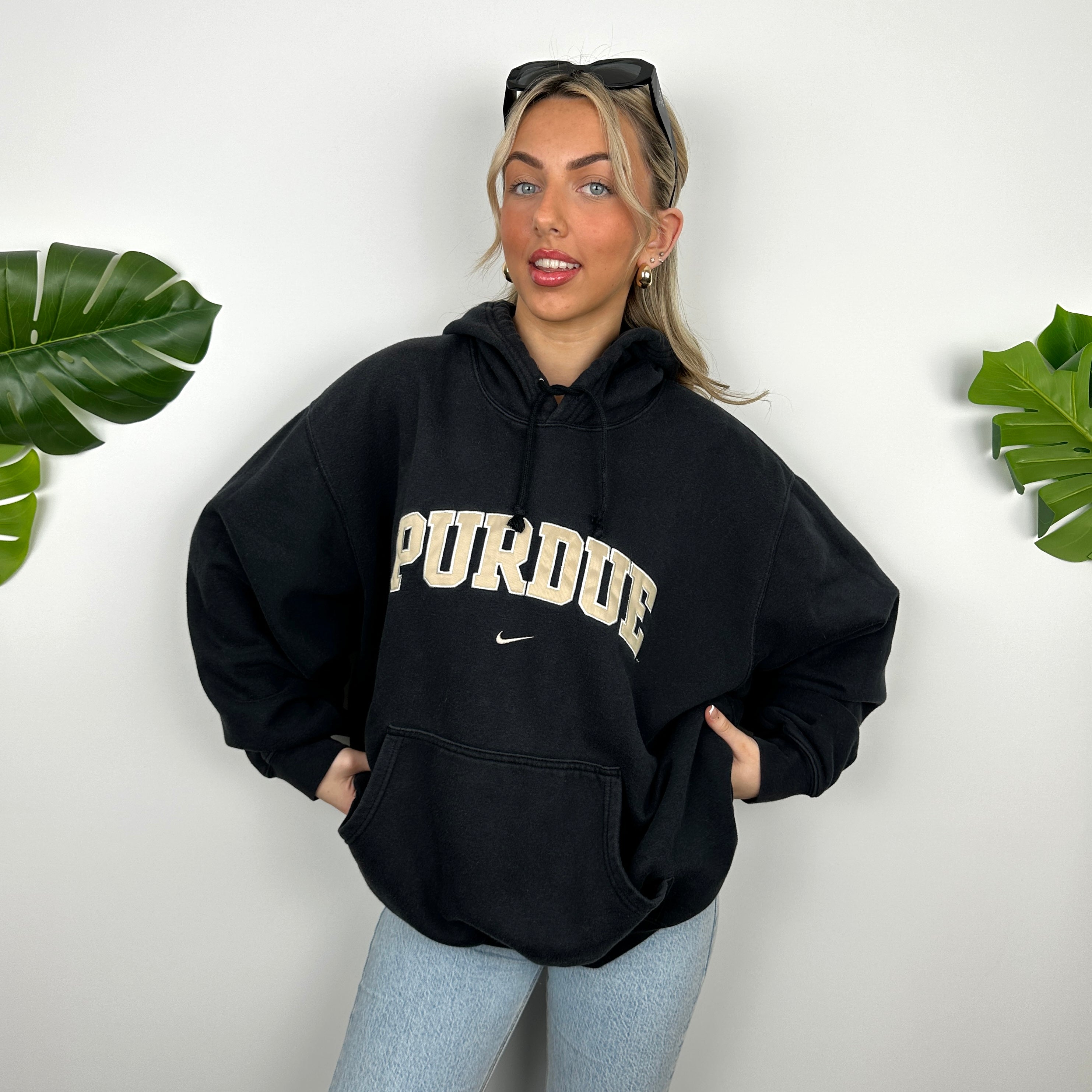 Nike x Purdue Black Embroidered Spell Out Hoodie (L)