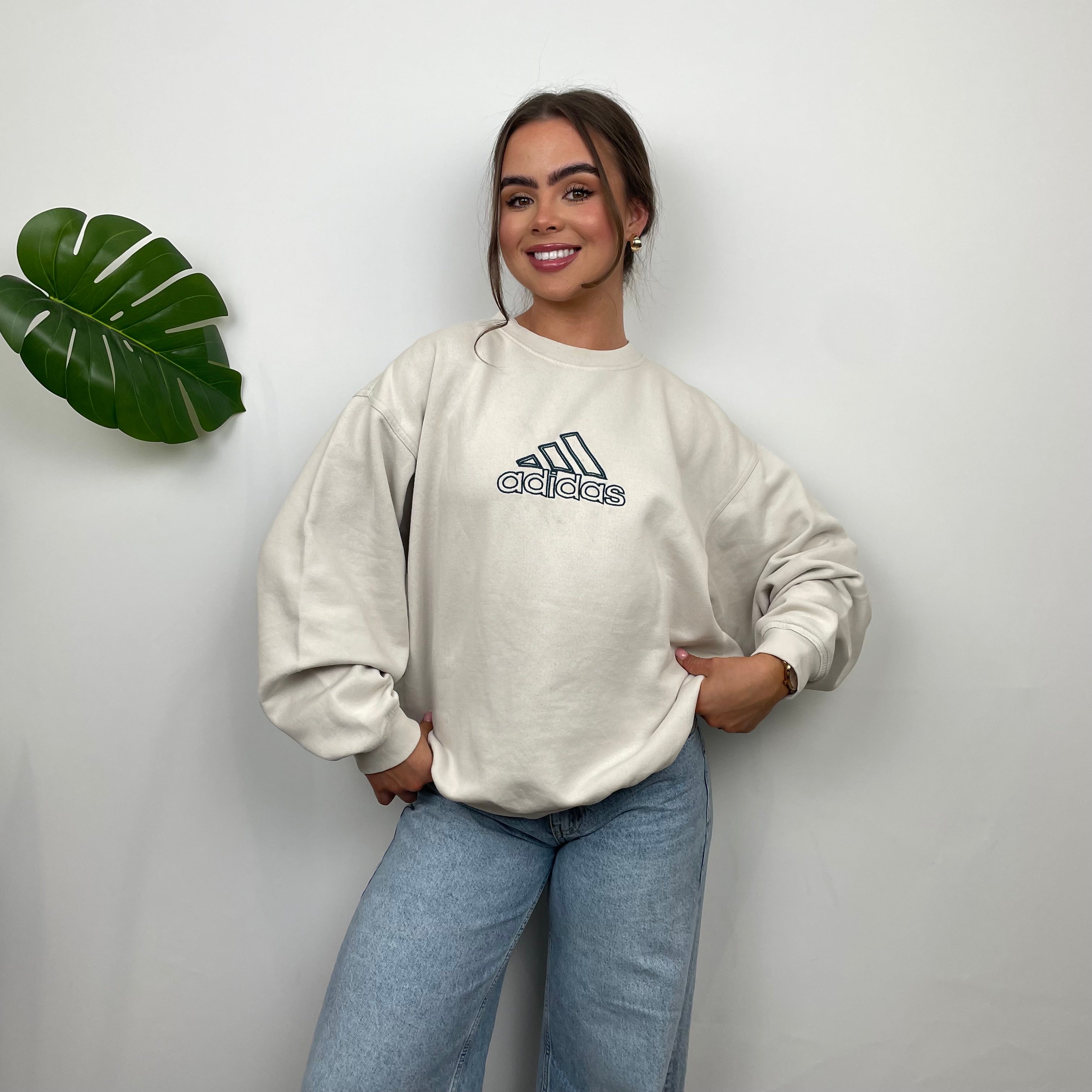 Adidas RARE Cream Embroidered Spell Out Sweatshirt (M)