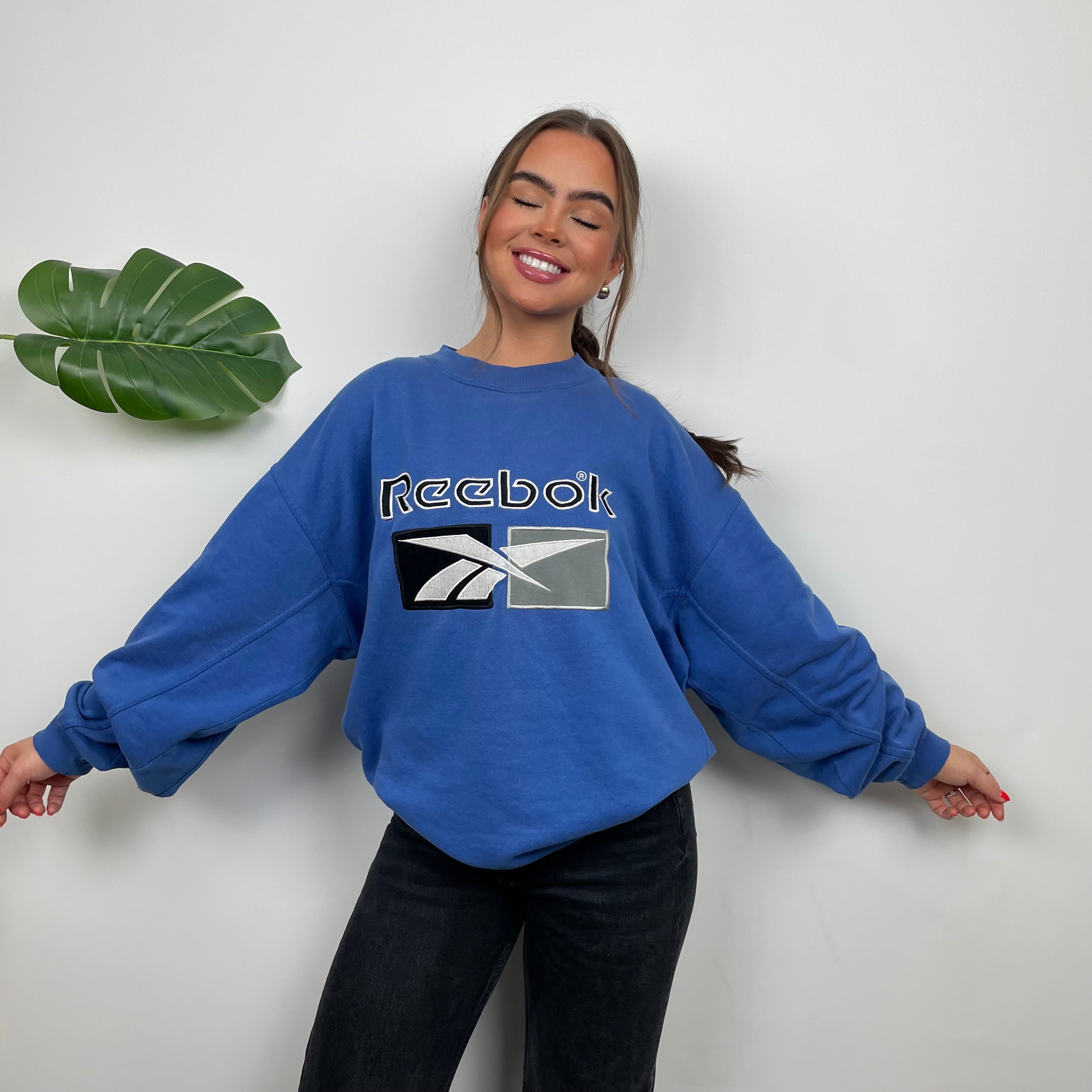 Reebok Blue Embroidered Spell Out Sweatshirt (L)