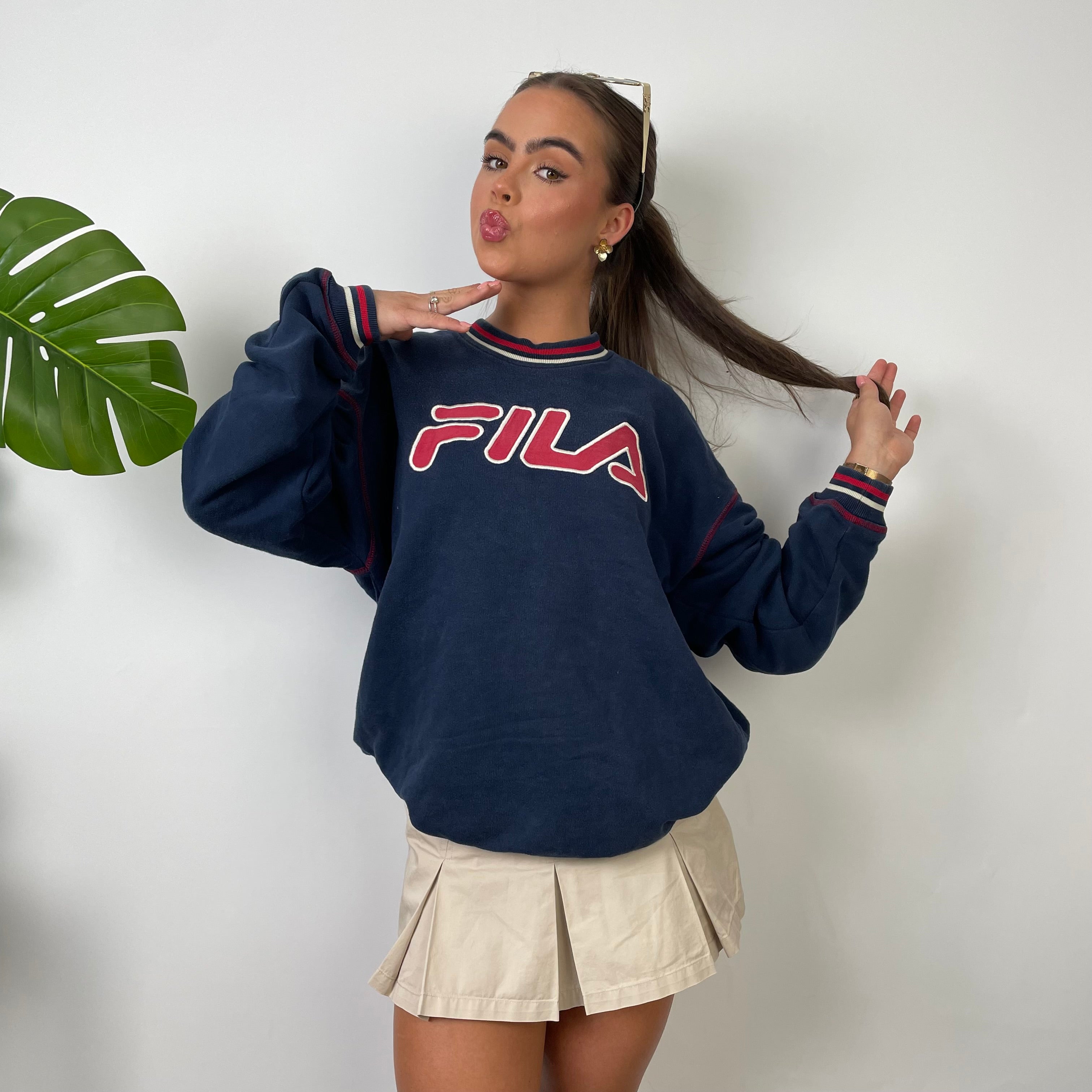 FILA Navy Embroidered Spell Out Sweatshirt (M)