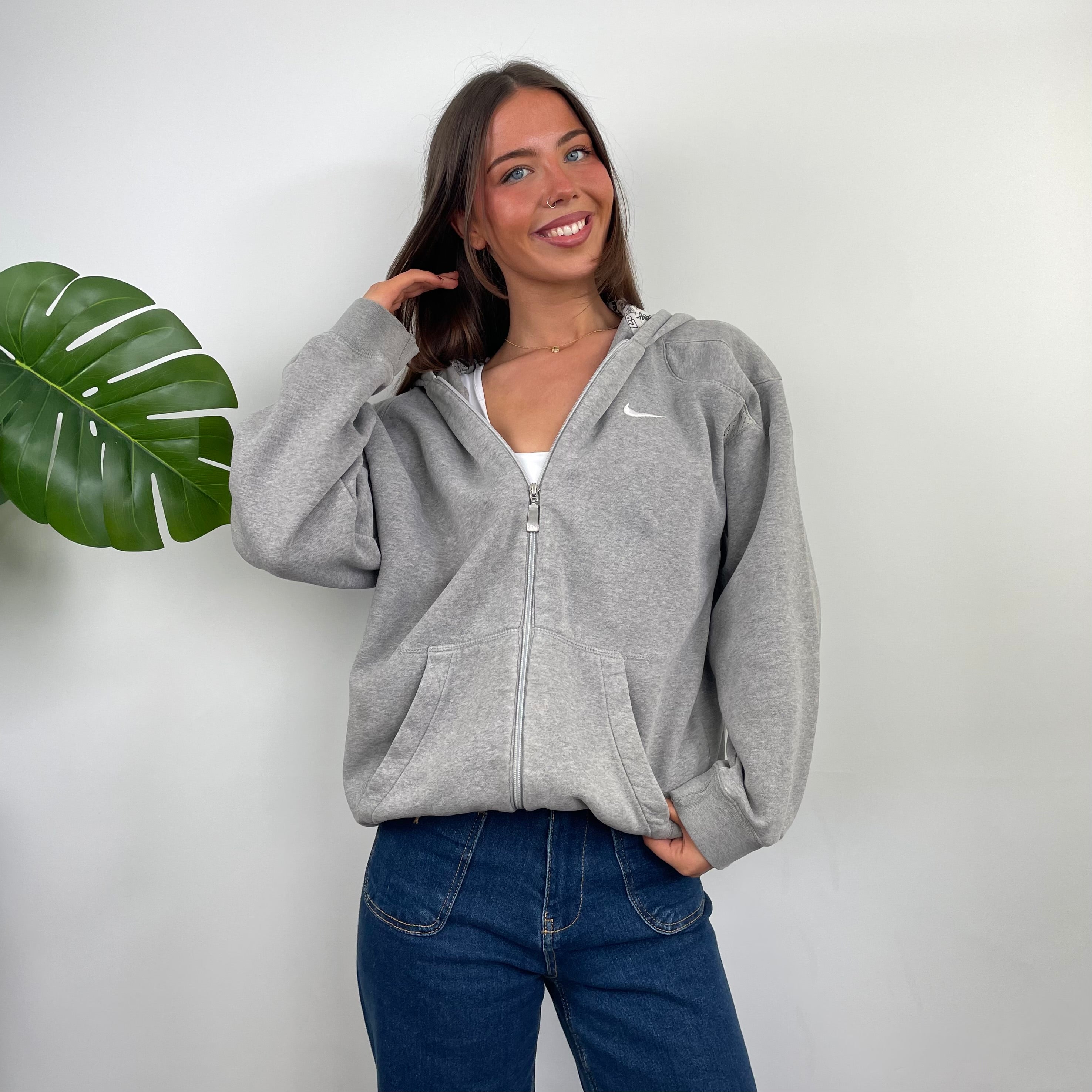 Nike Air Max RARE Grey Embroidered Swoosh Zip Up Hoodie (M)