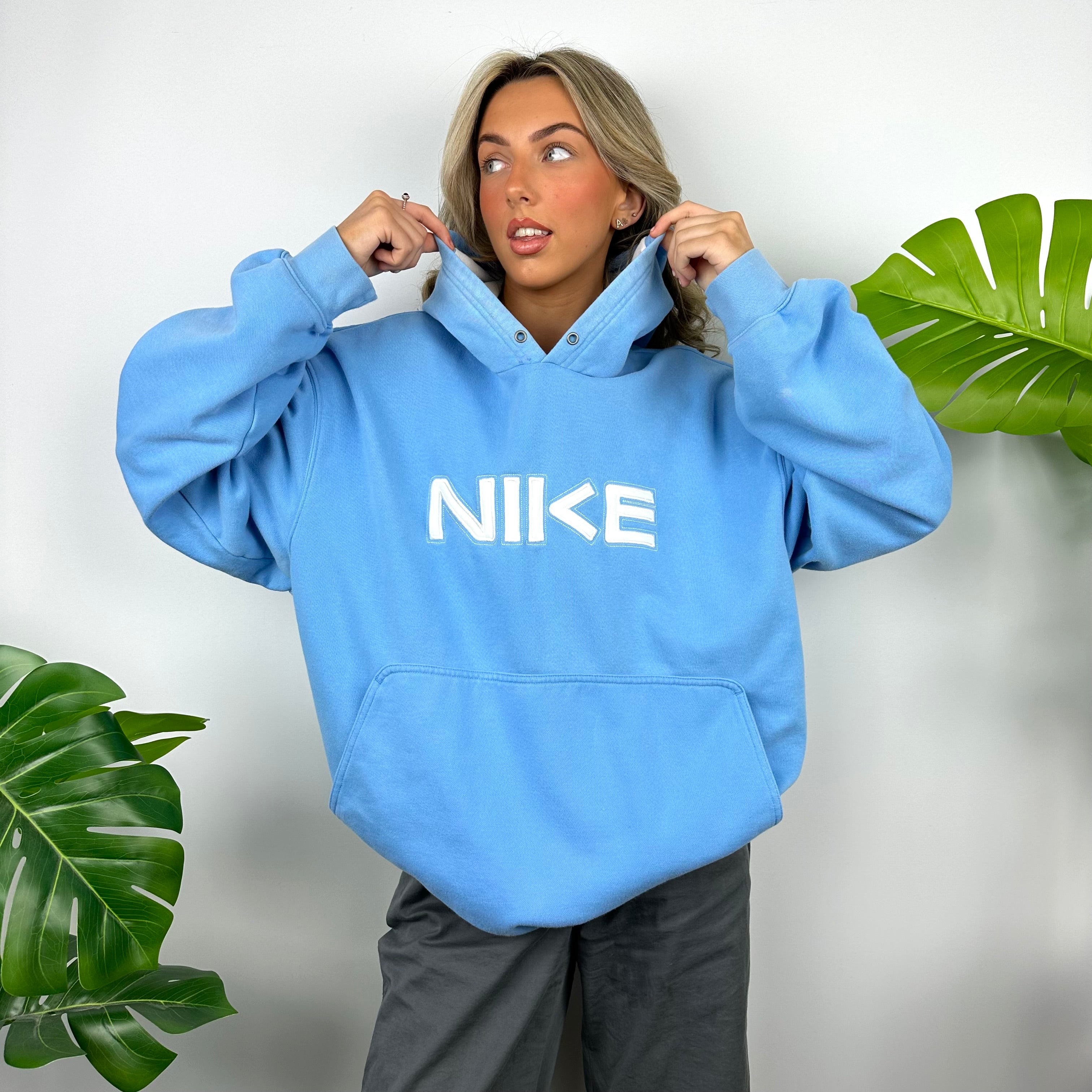 Nike Blue Embroidered Spell Out Hoodie (XL)