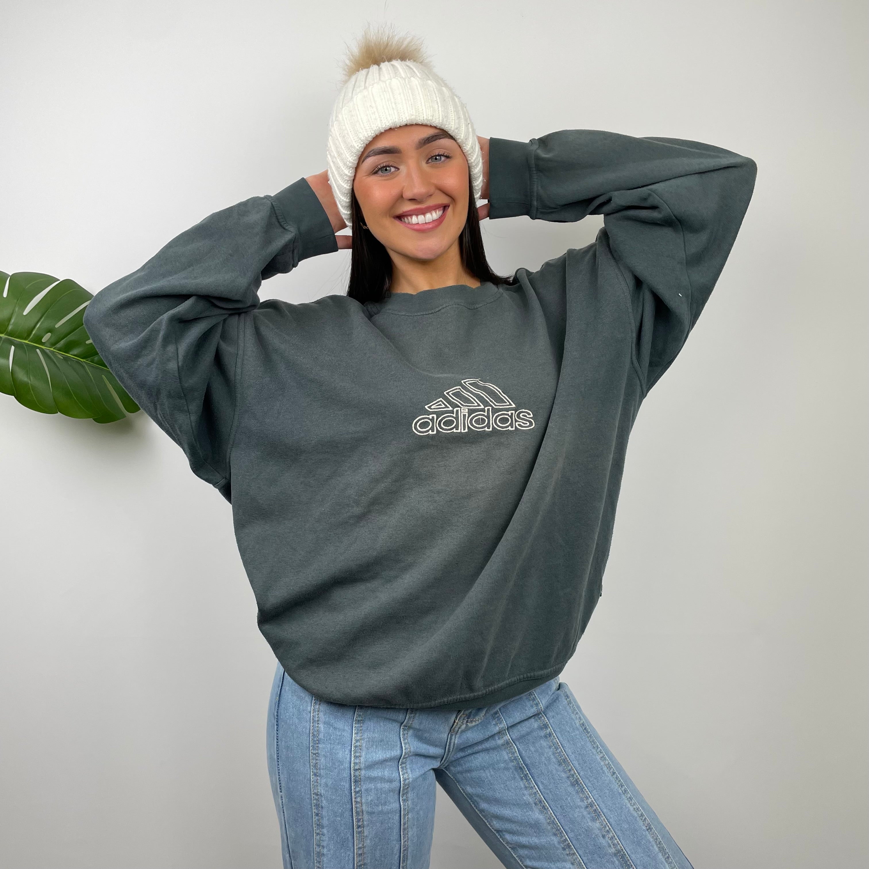 Adidas RARE Moss Green Embroidered Spell Out Sweatshirt (L)