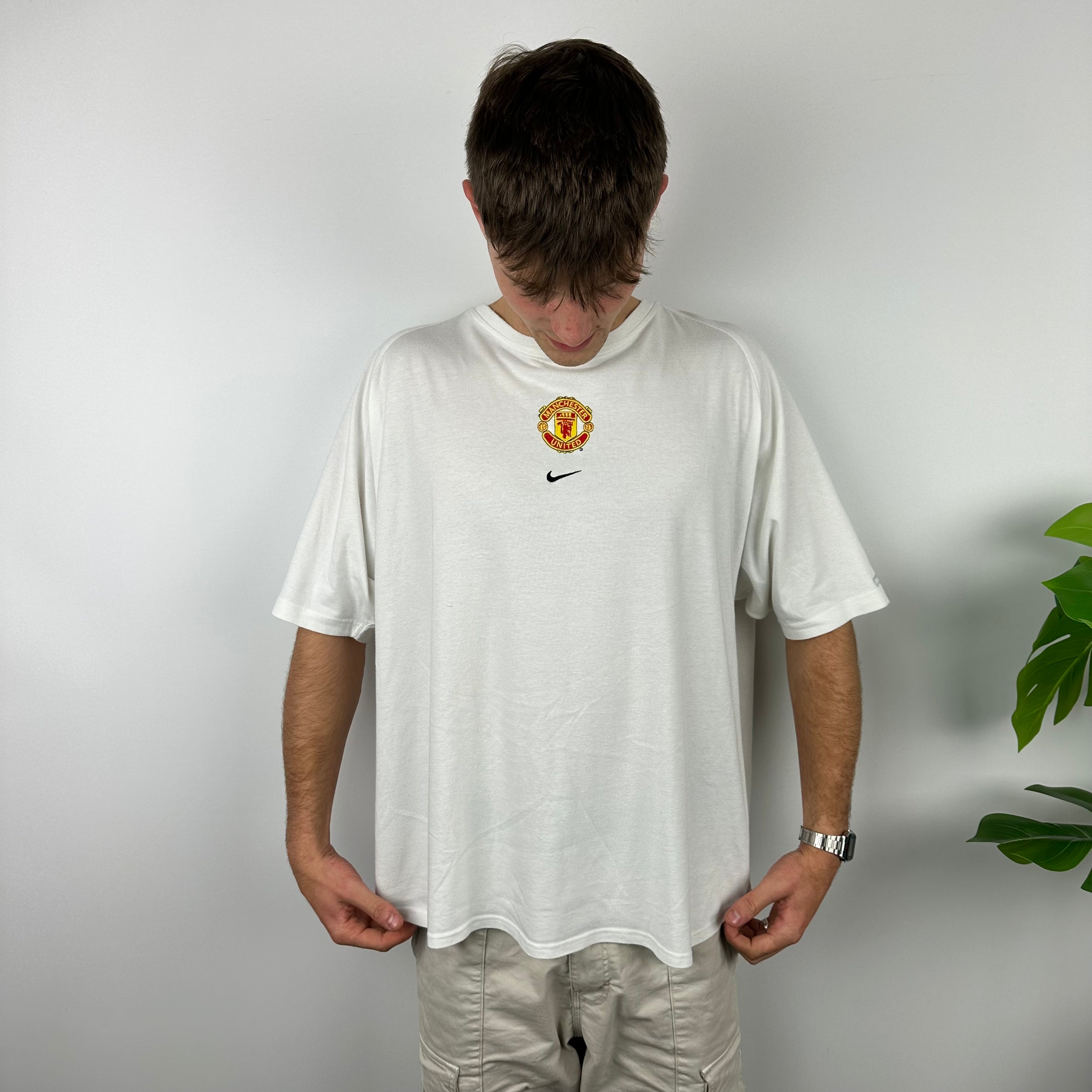 Nike x Manchester United White Embroidered Spell Out T Shirt (XXL)