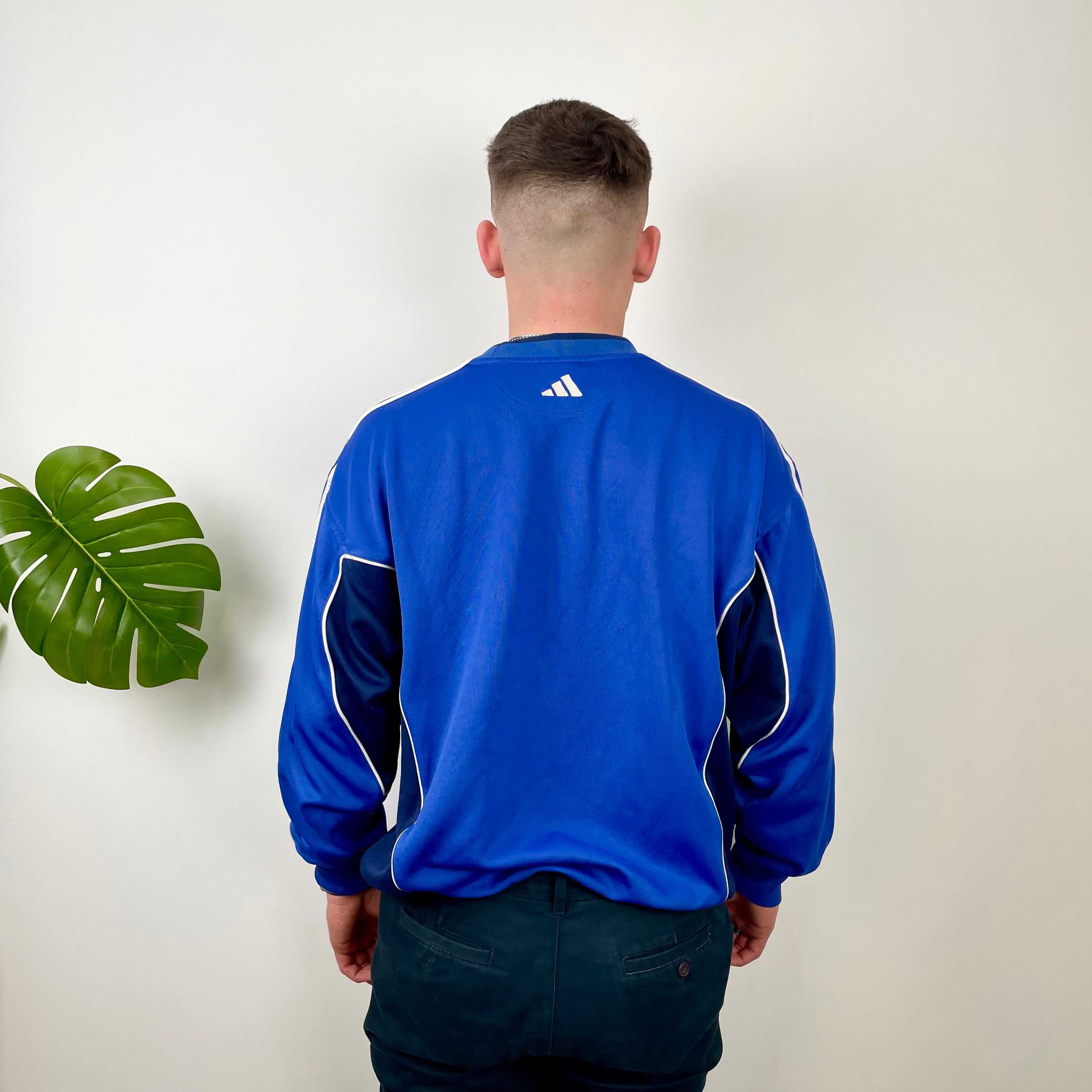 Adidas Blue Embroidered Spell Out Sweatshirt (L)