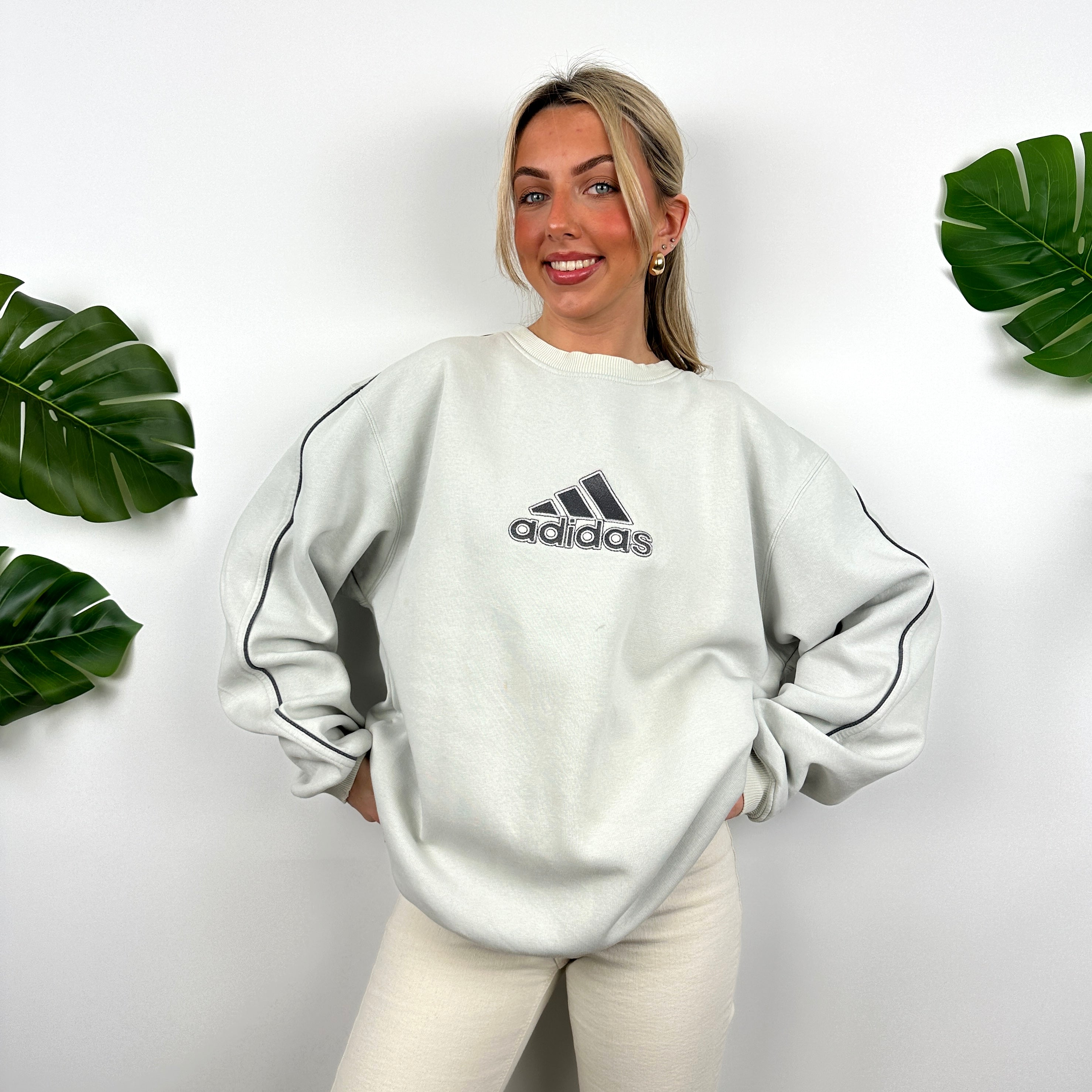 Adidas Grey Embroidered Spell Out Sweatshirt (L)