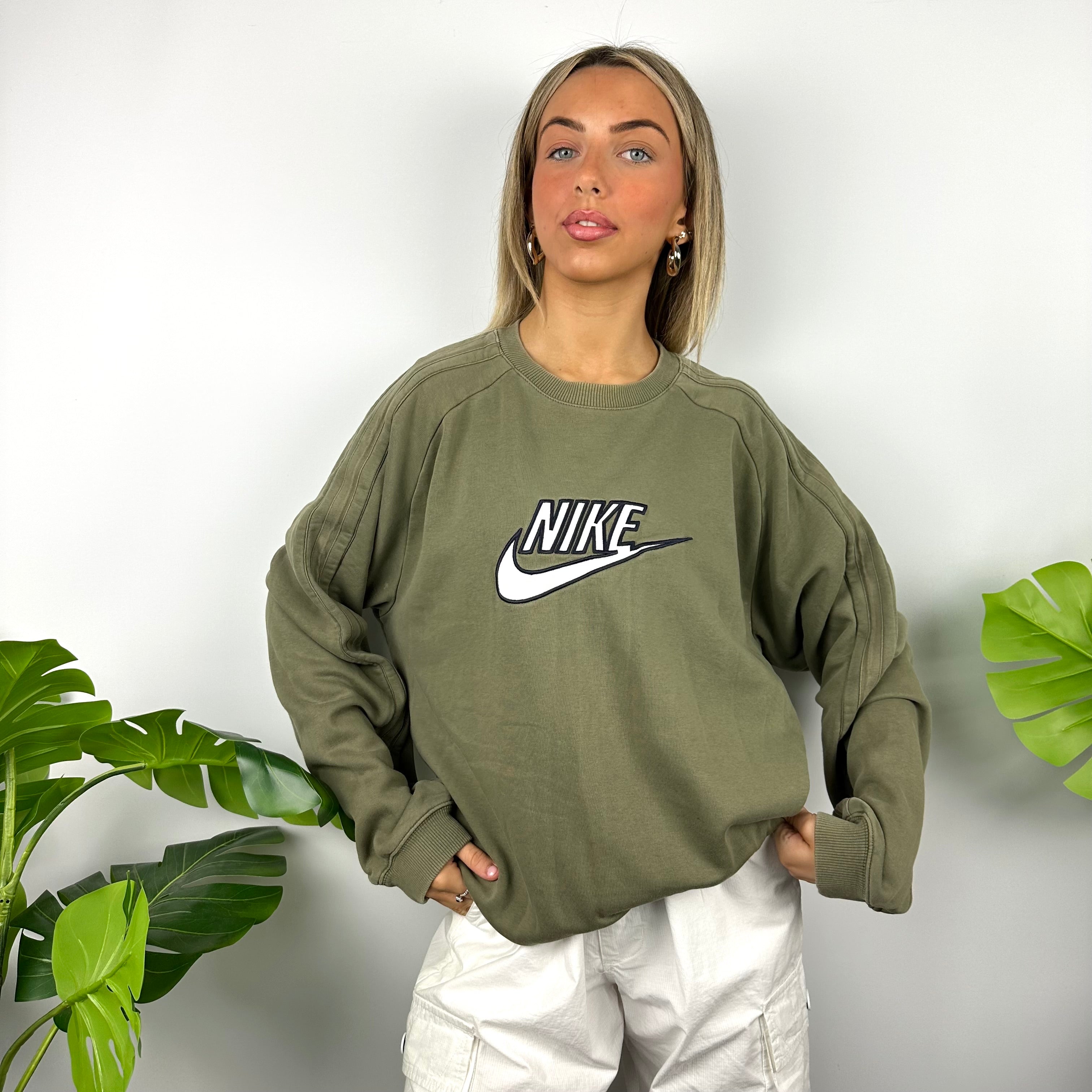 Nike Khaki Green Embroidered Spell Out Sweatshirt (XL)