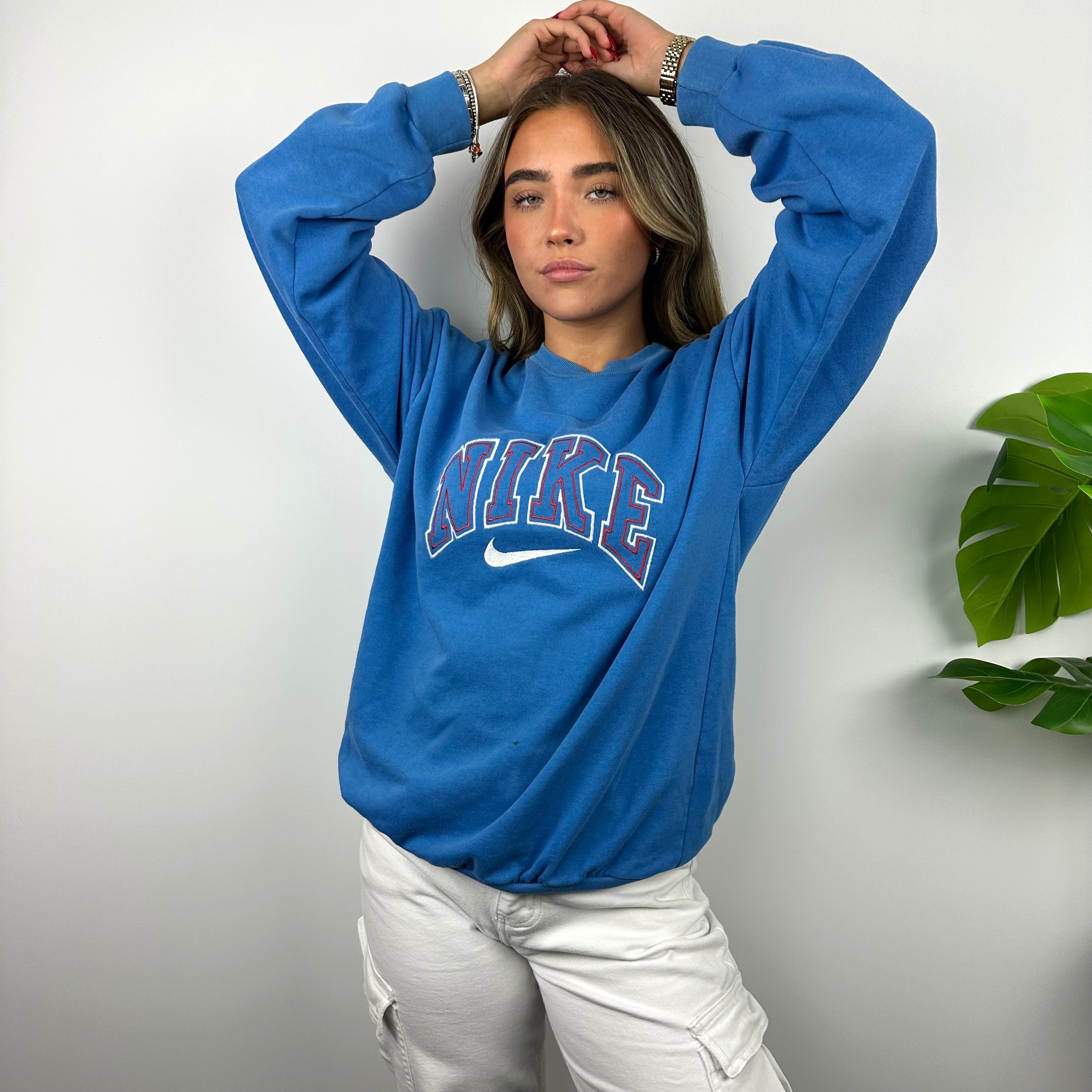 Nike Blue Embroidered Spell Out Sweatshirt (M)