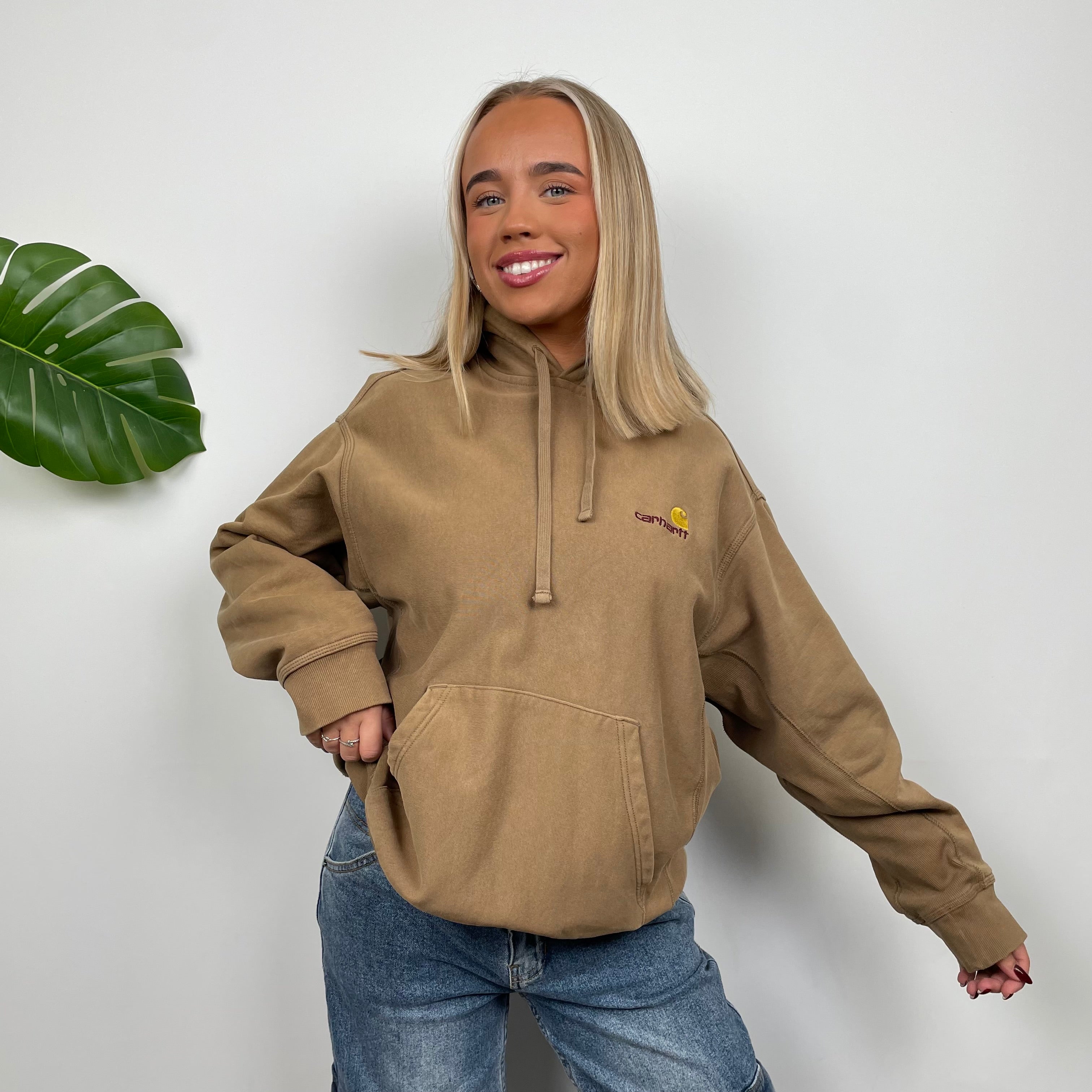 Carhartt RARE Tan Brown Embroidered Spell Out Hoodie (M)