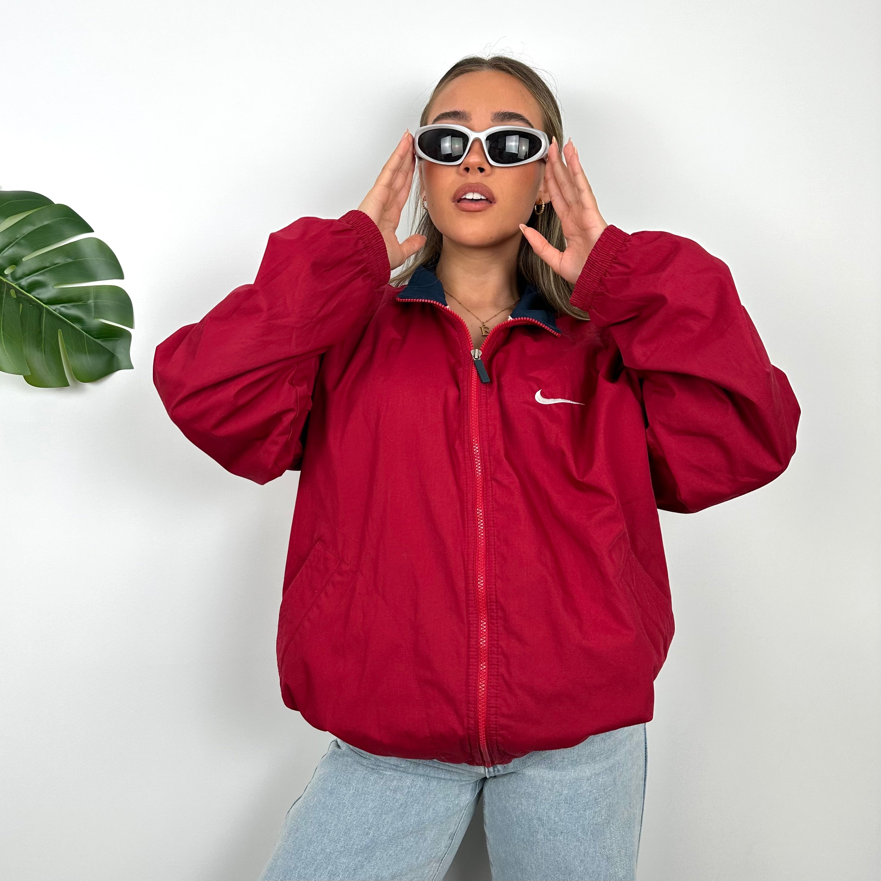 Nike RARE Red Embroidered Swoosh Windbreaker Jacket (M)