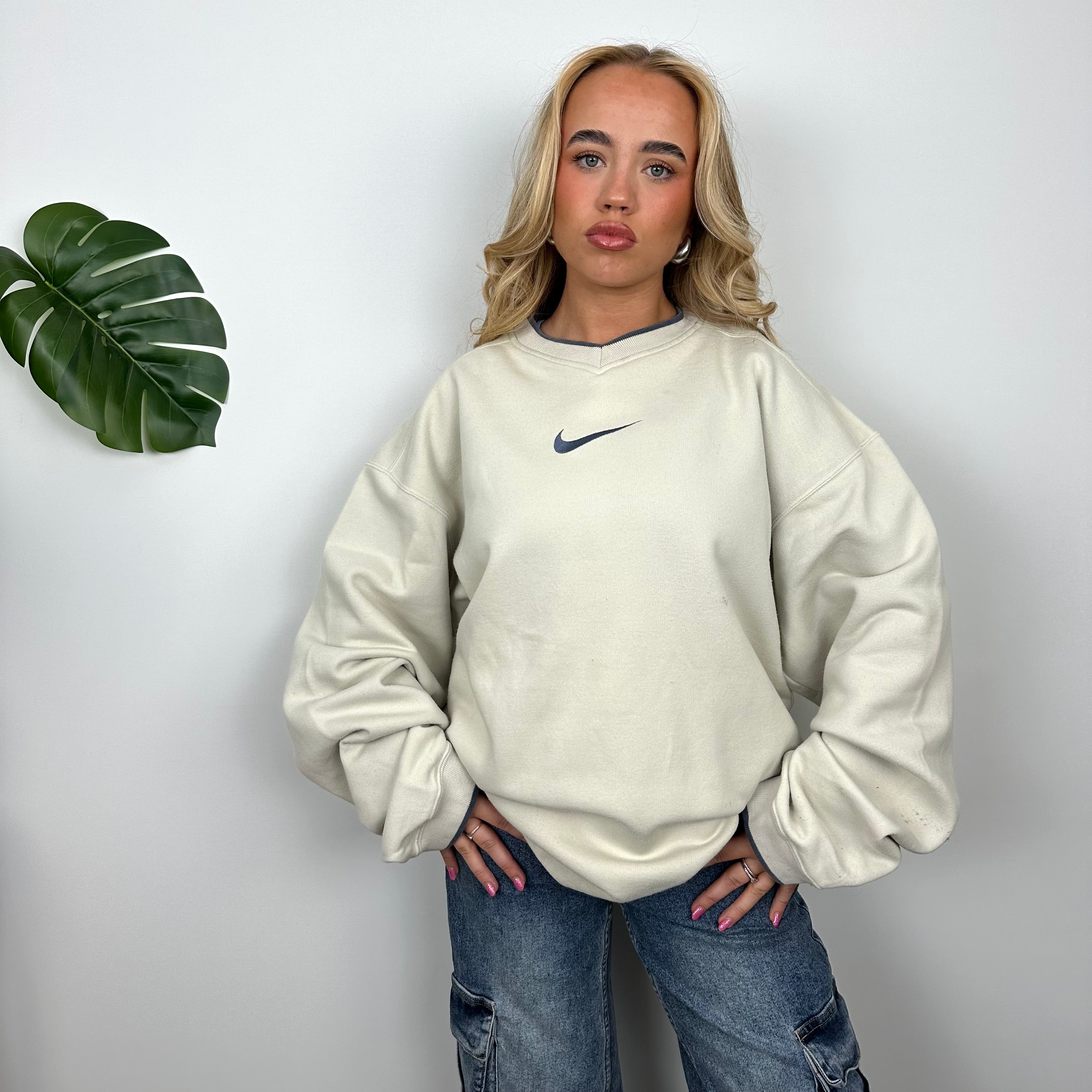 Nike Cream Embroidered Swoosh Sweatshirt (XL)