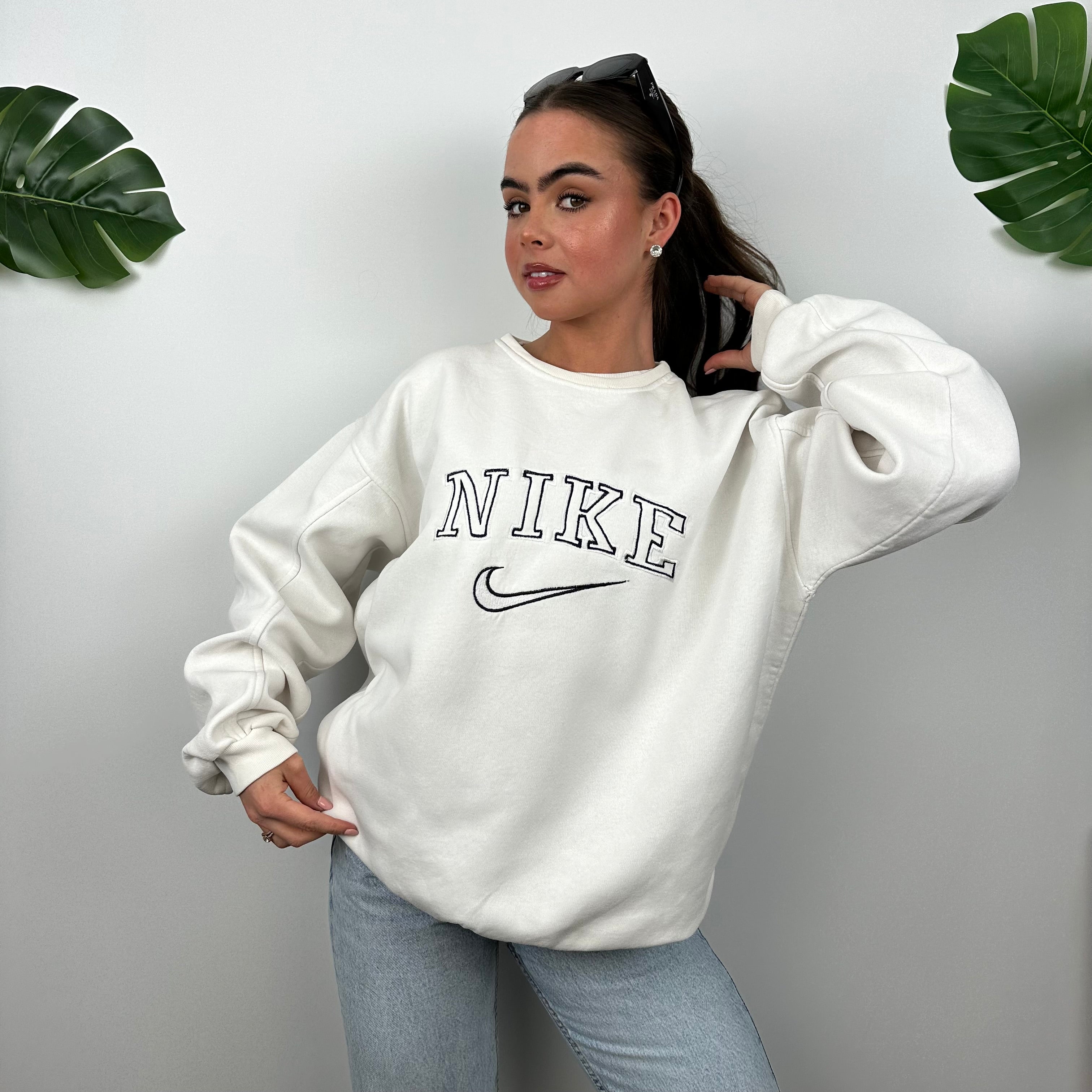 Nike White Embroidered Spell Out Sweatshirt (L)