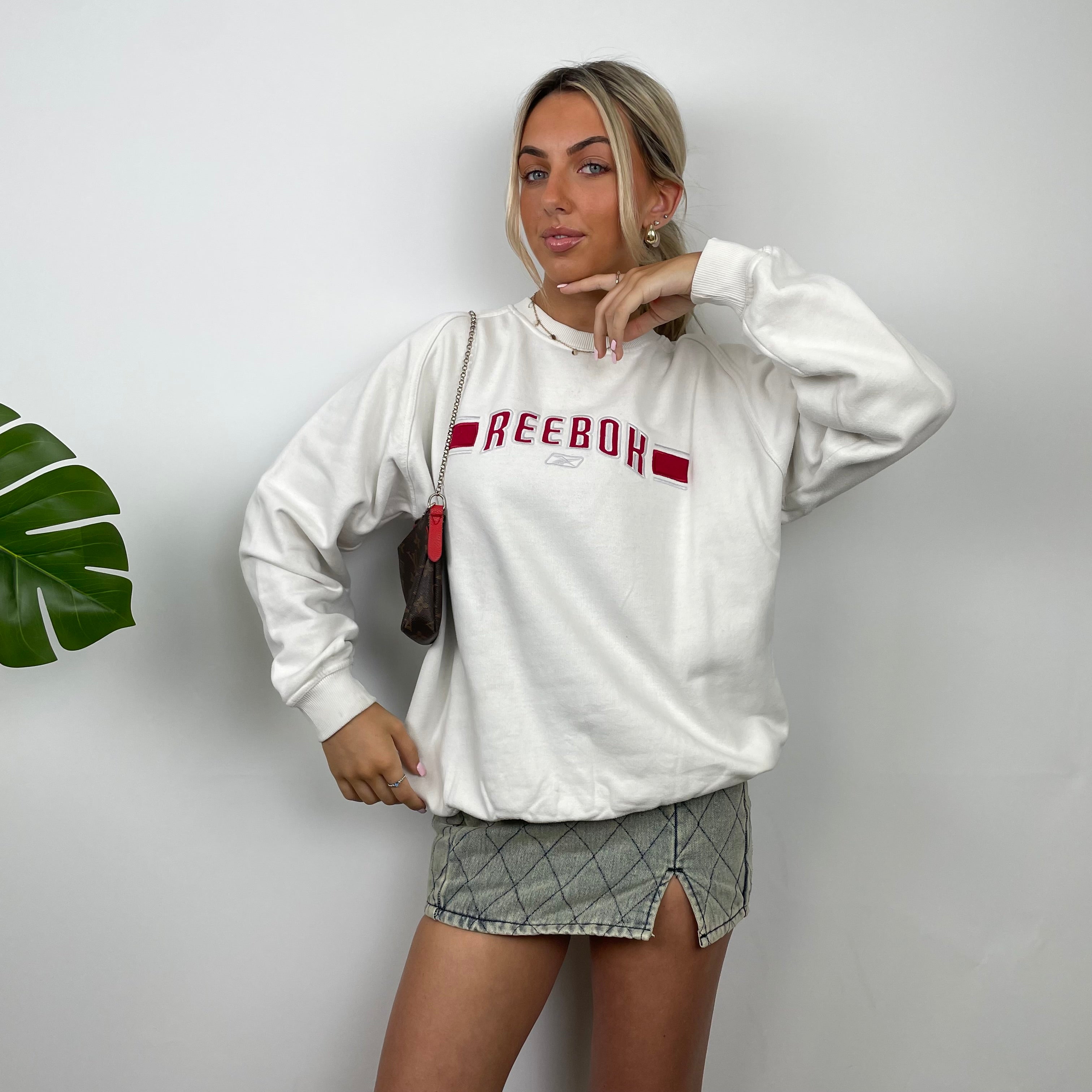 Reebok White Embroidered Spell Out Sweatshirt (S)