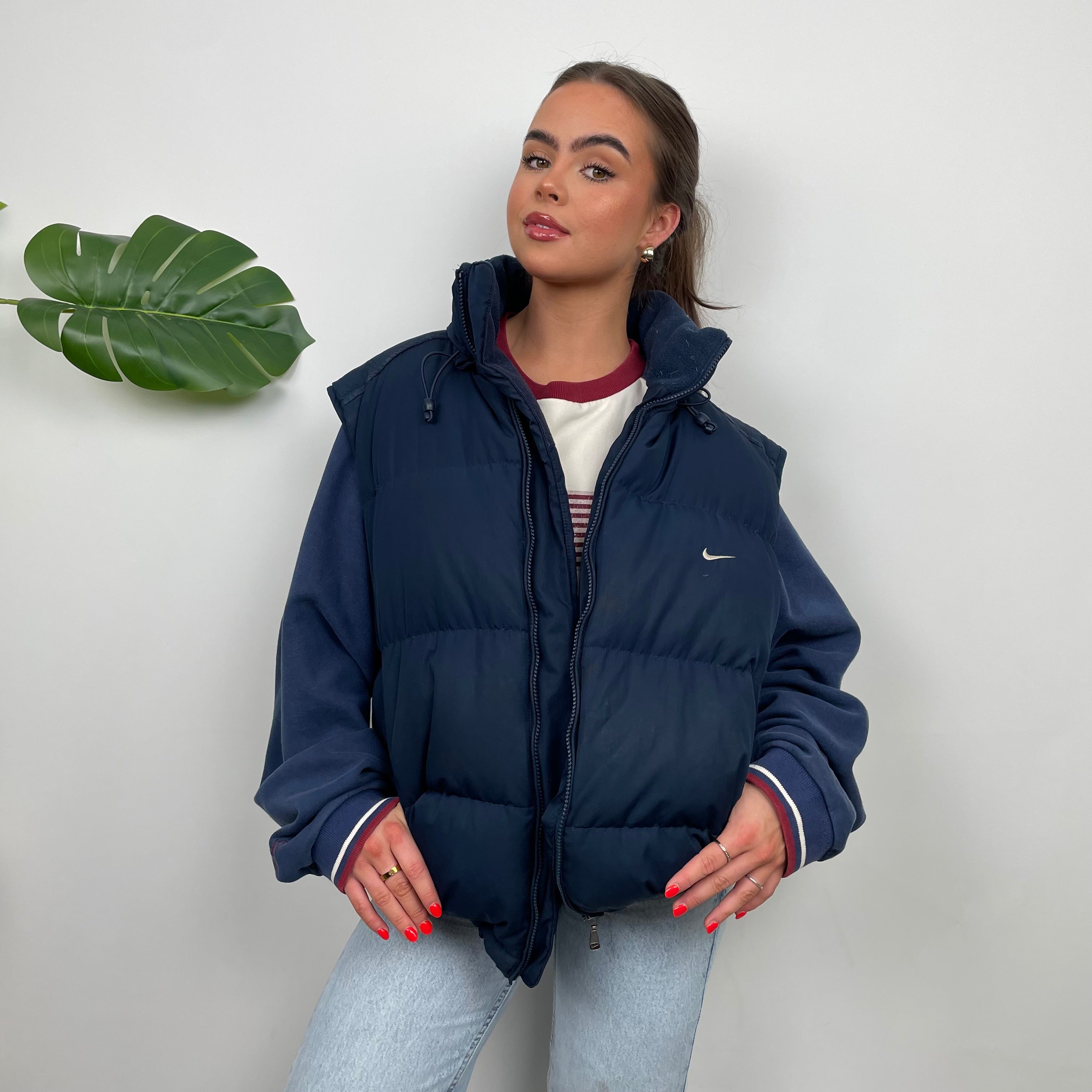 Nike Navy Embroidered Swoosh Puffer Gilet (XL)